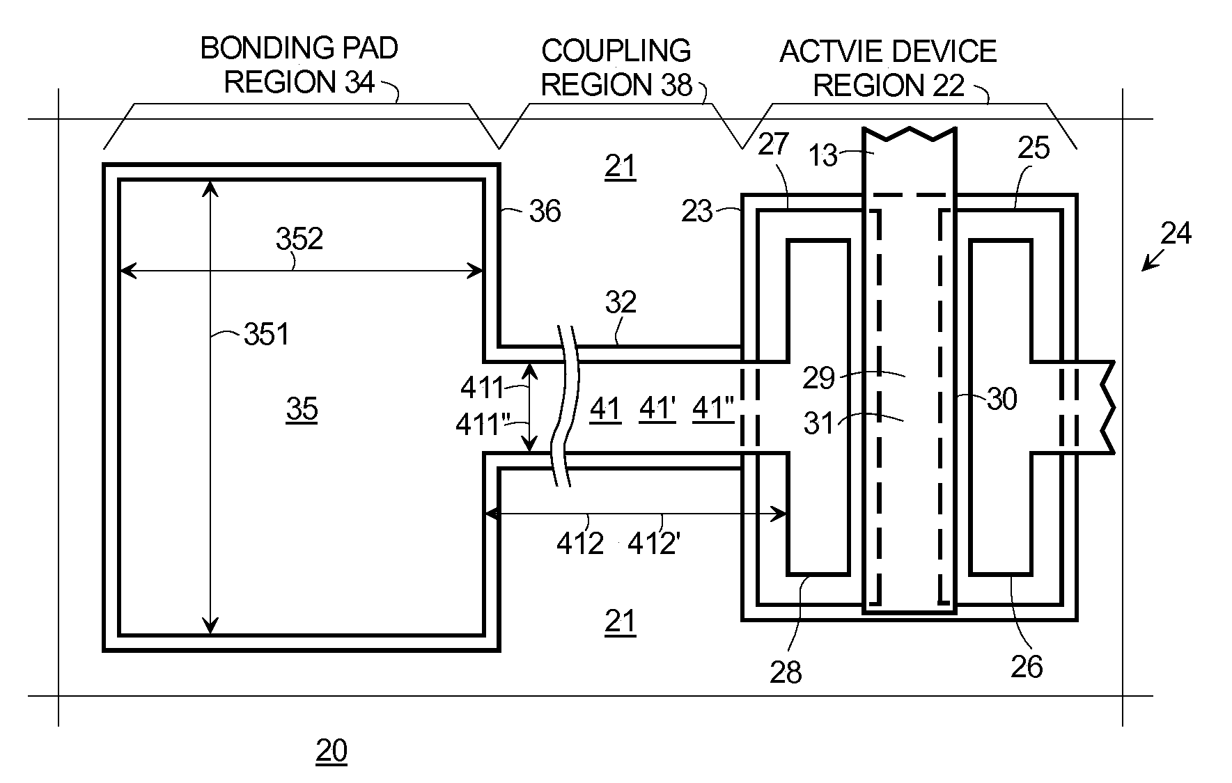 RF device and method with trench under bond pad feature