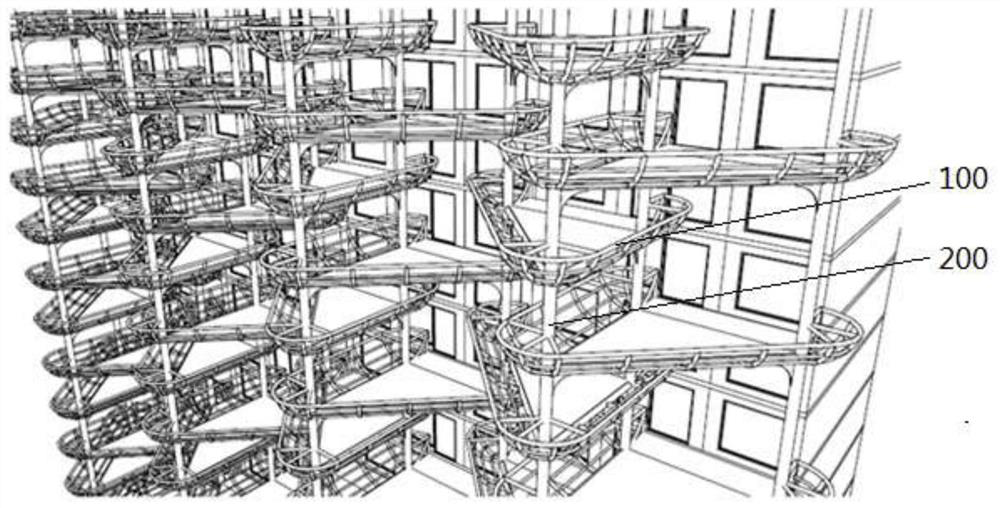 Connecting structure of platform single bodies of independent space framework system and building facade