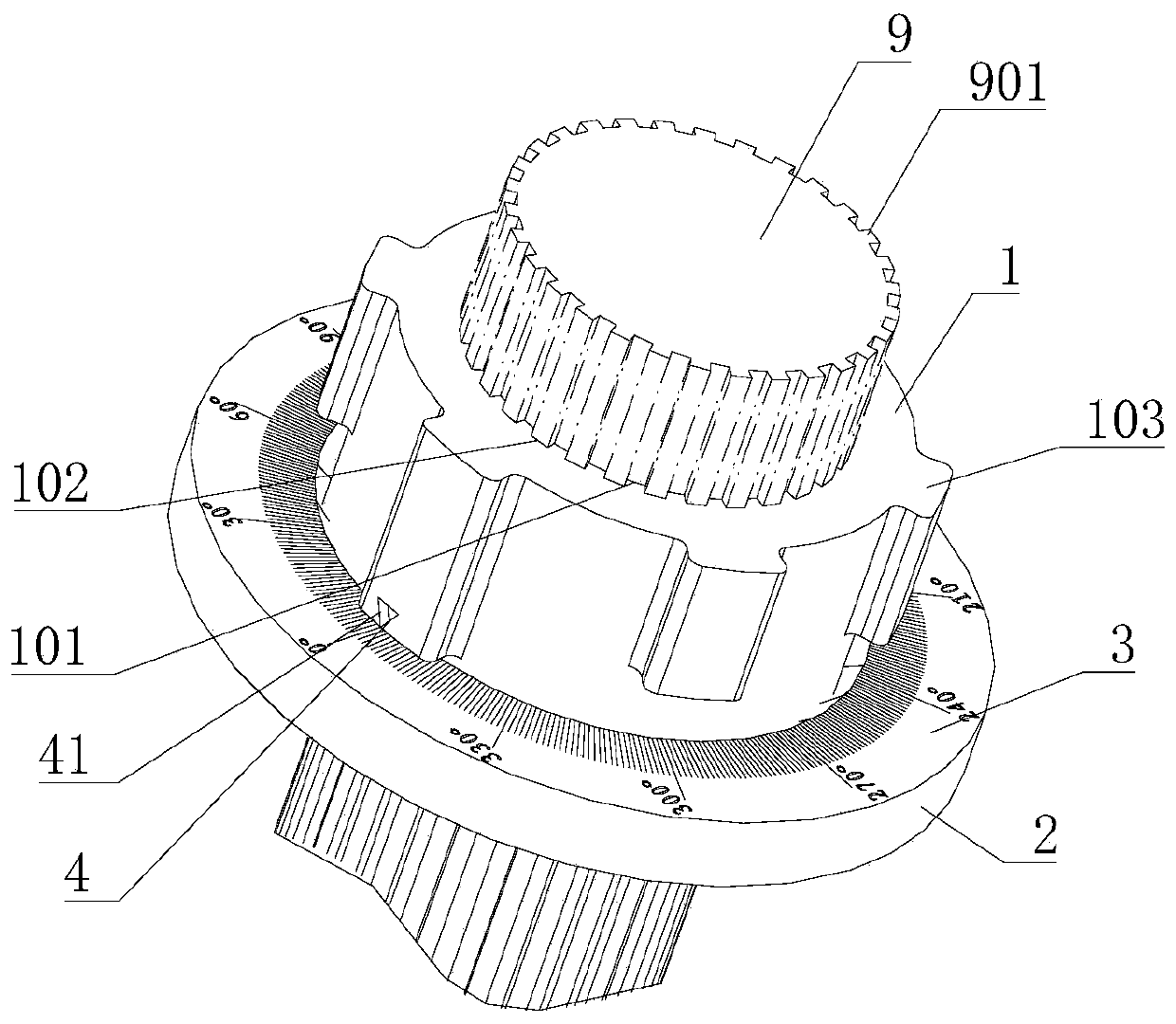 A steering gear input shaft rotation angle measuring device