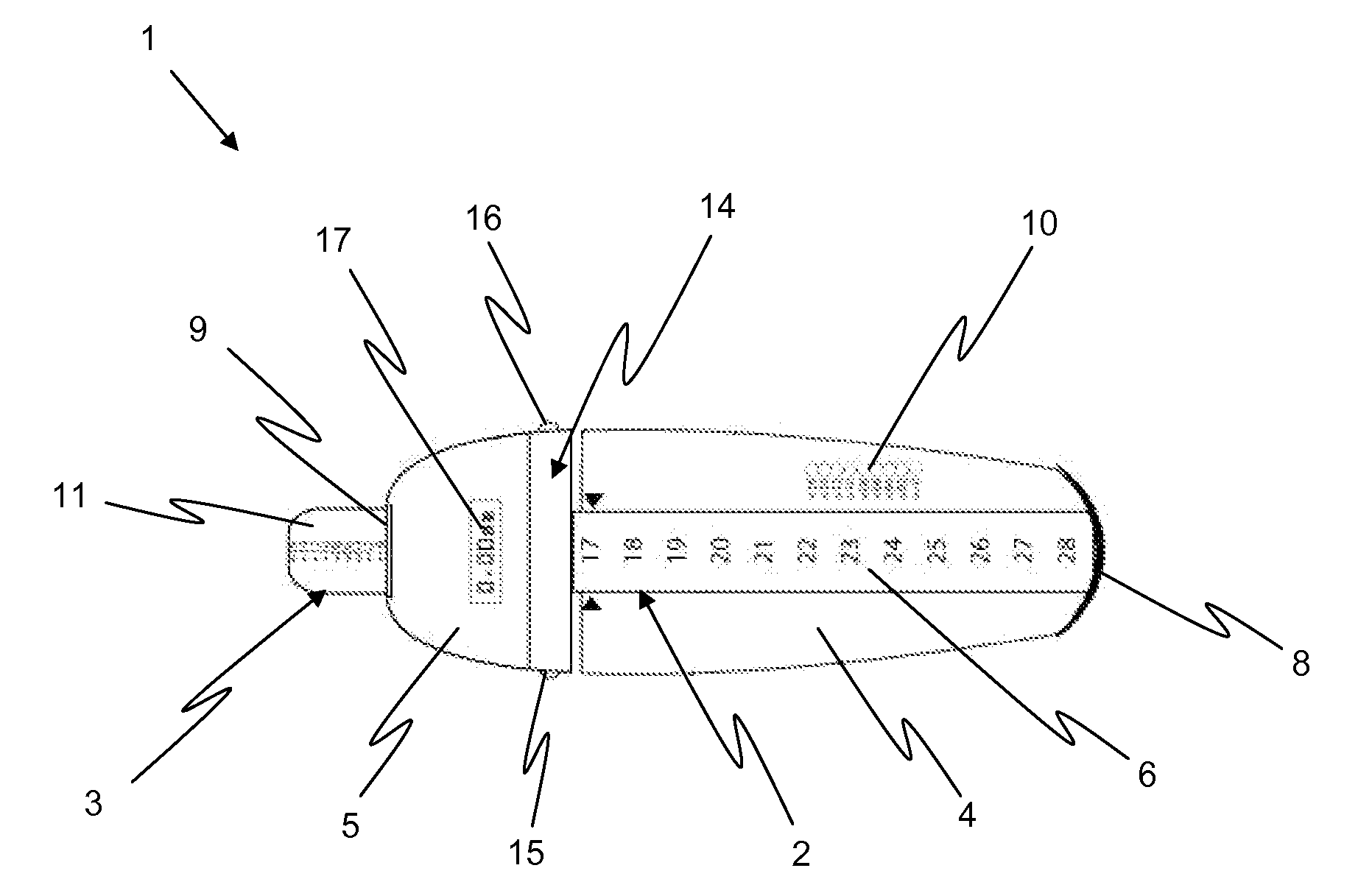 Shoe with a width measuring device measuring means