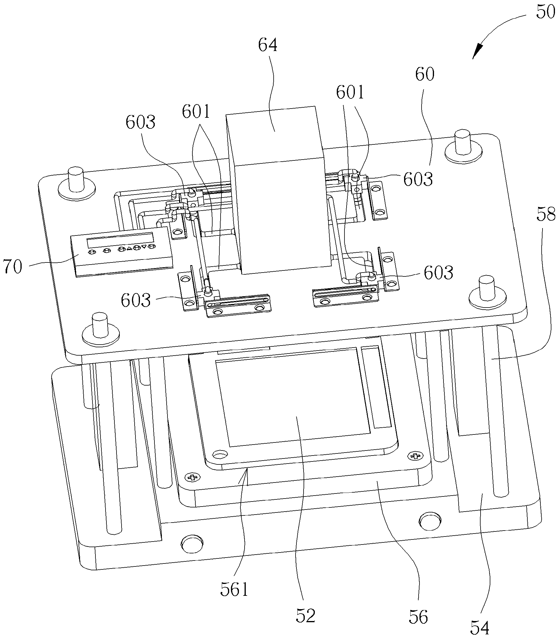 Test device and method for testing whether a workpiece is positioned correctly