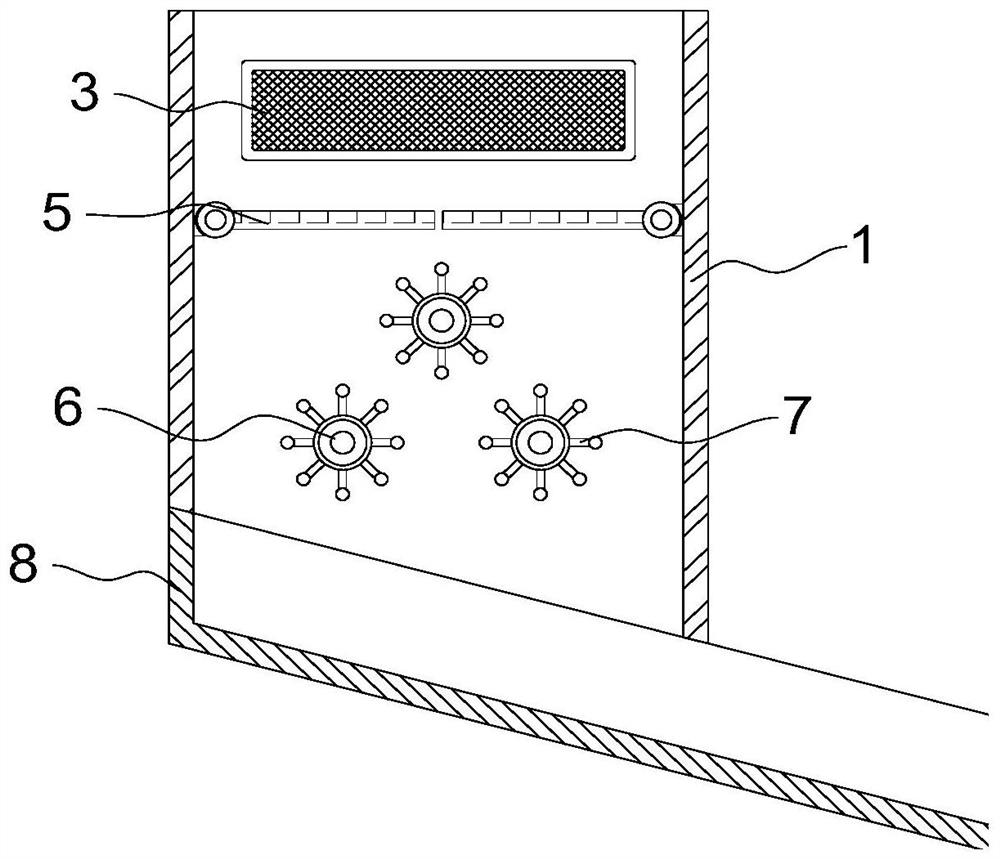 Impurity screening device applied to rice flour processing and using method of impurity screening device