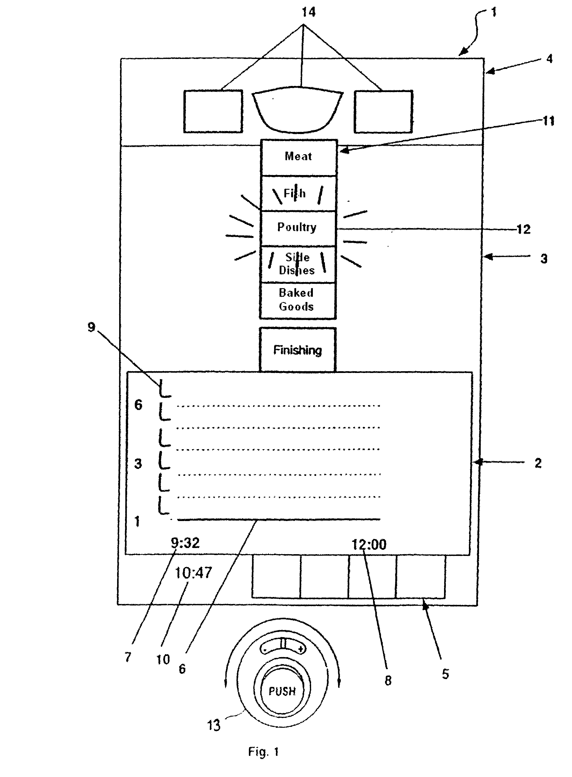 Method for selecting and arranging program representatives and a cooking device therefor
