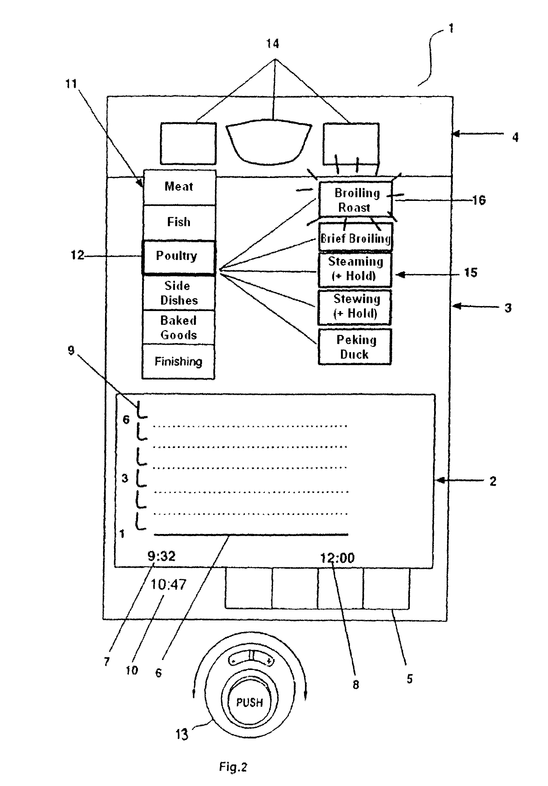 Method for selecting and arranging program representatives and a cooking device therefor