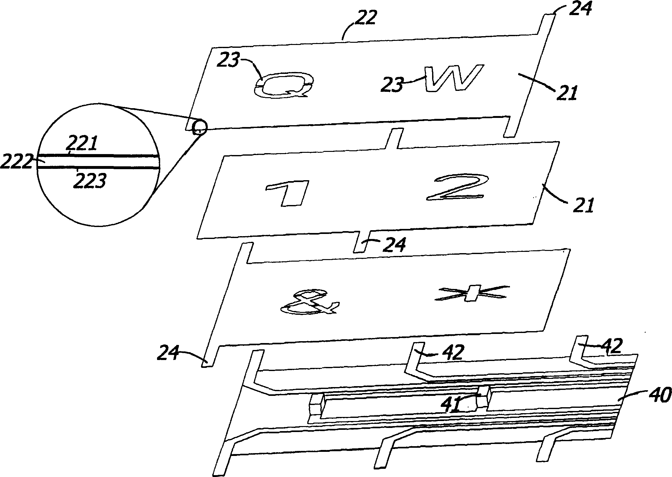 Keyboard structure with changeable typeface of key button