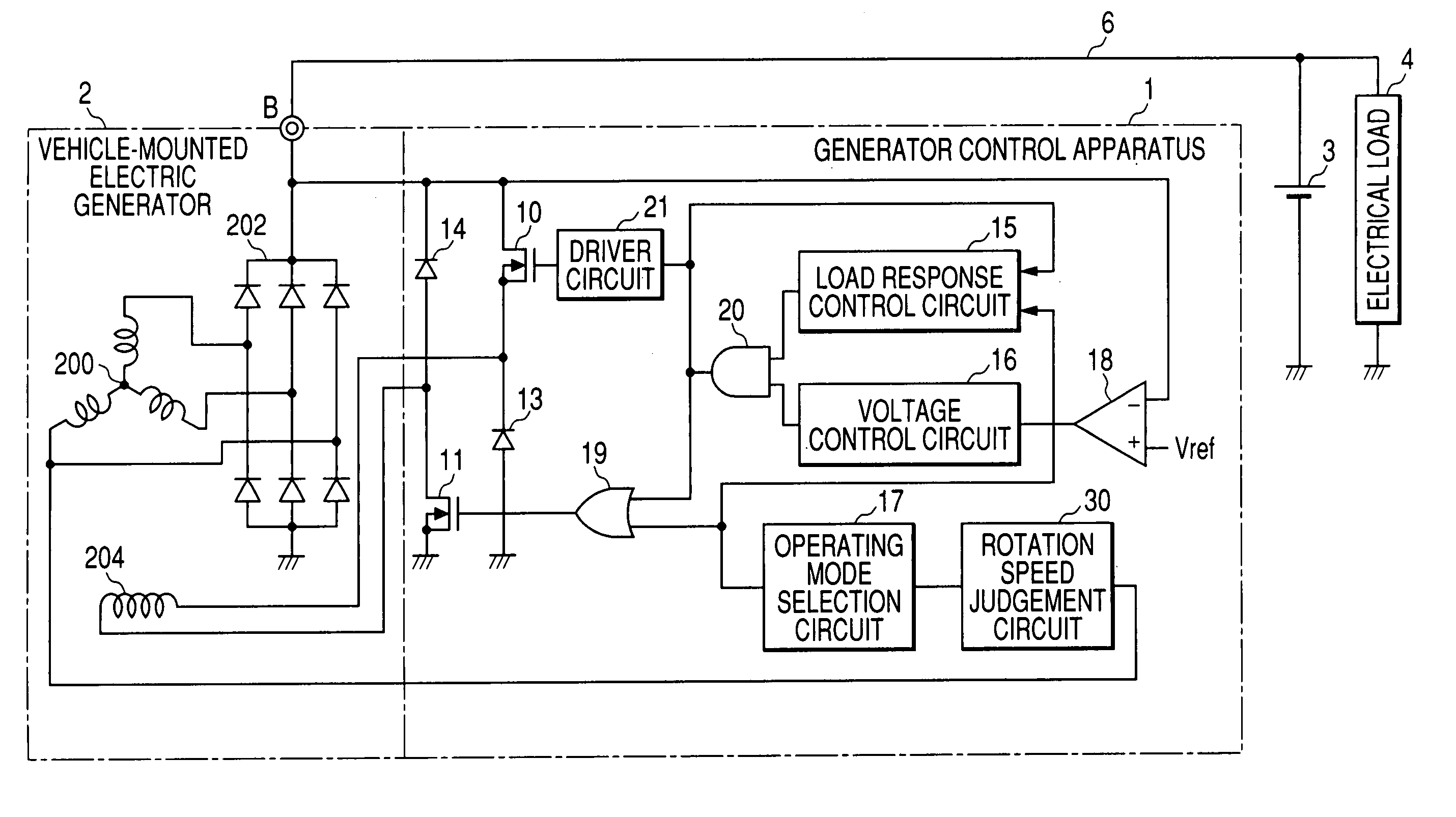 Vehicle-mounted electric generator control system which selectively supplies regenerative field current to battery in accordance with currently available generating capacity