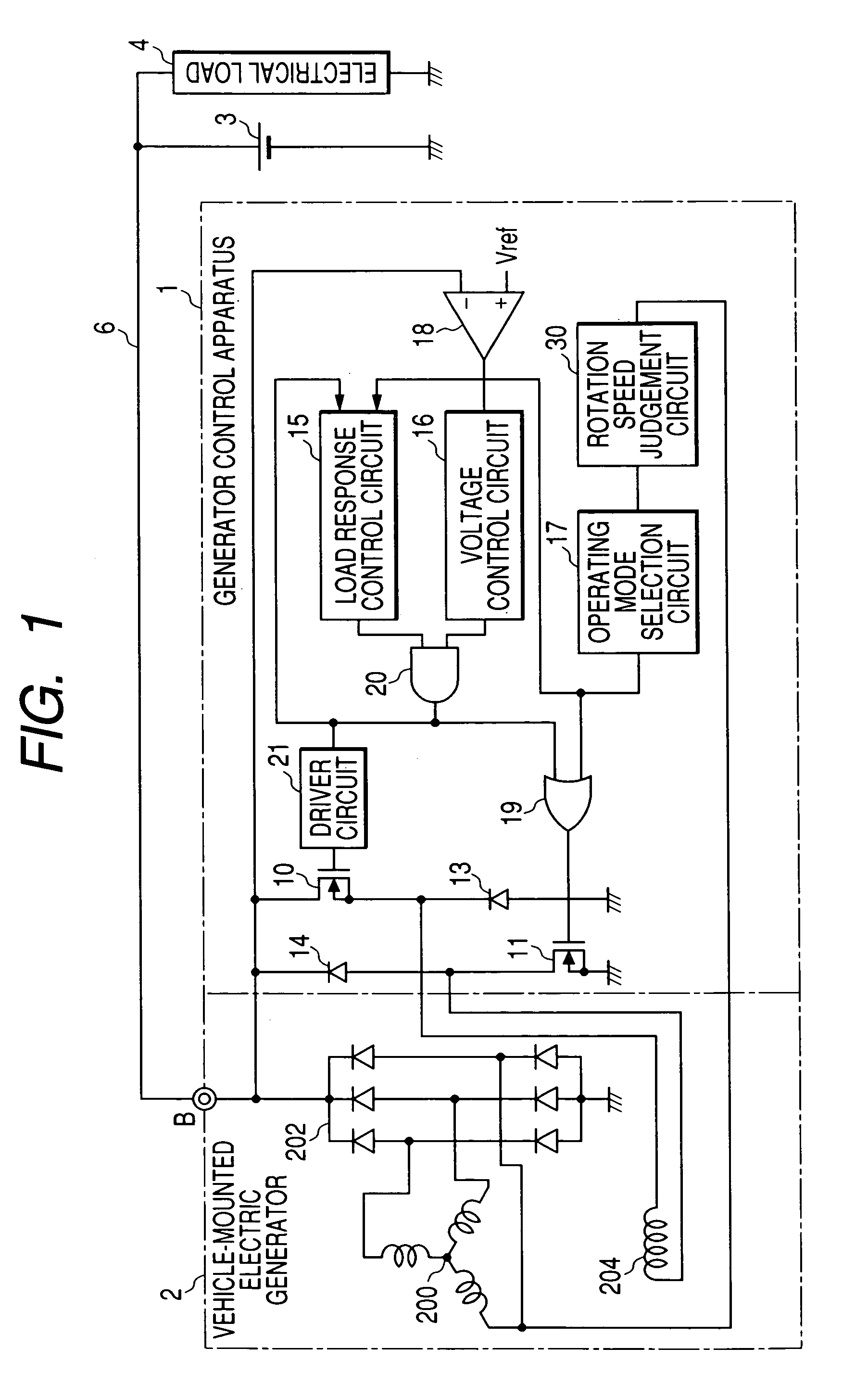 Vehicle-mounted electric generator control system which selectively supplies regenerative field current to battery in accordance with currently available generating capacity