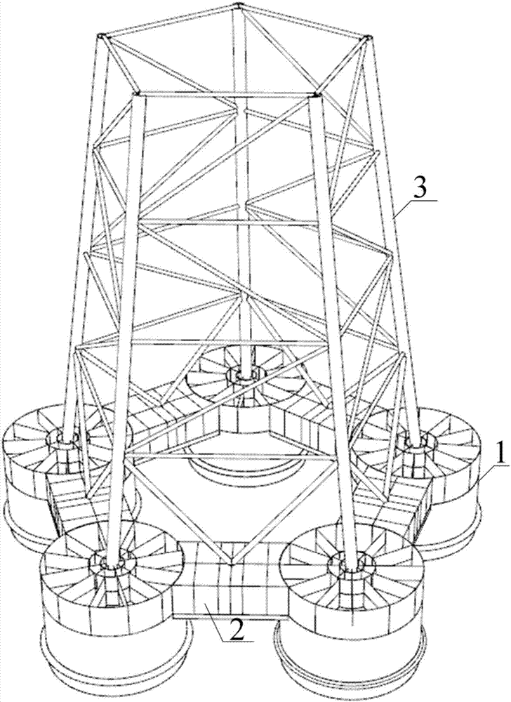 Oceanographic five-buoy-buoyancy-tank combined type foundation structure and construction method thereof
