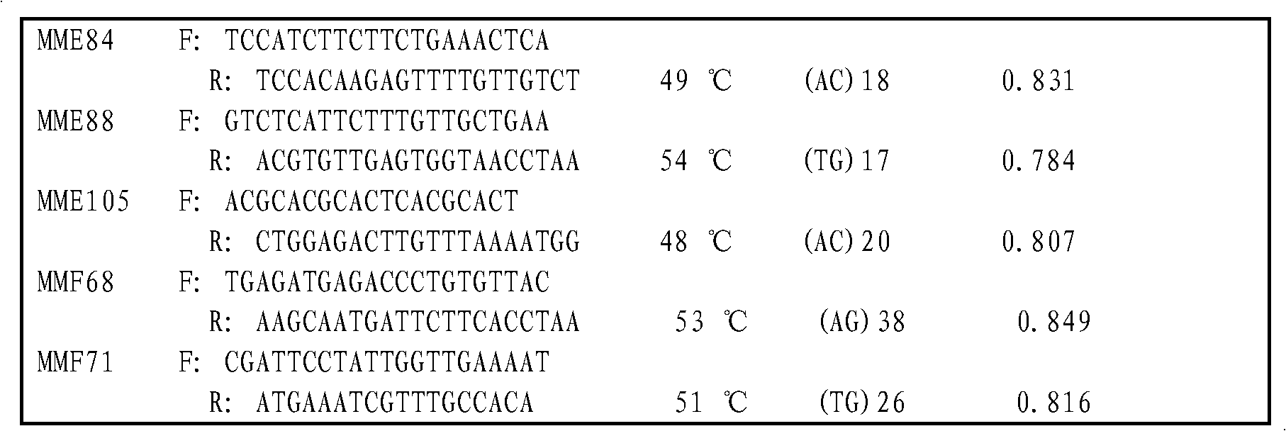 Microsatellite marking method applicable to parentage determination of hard clam