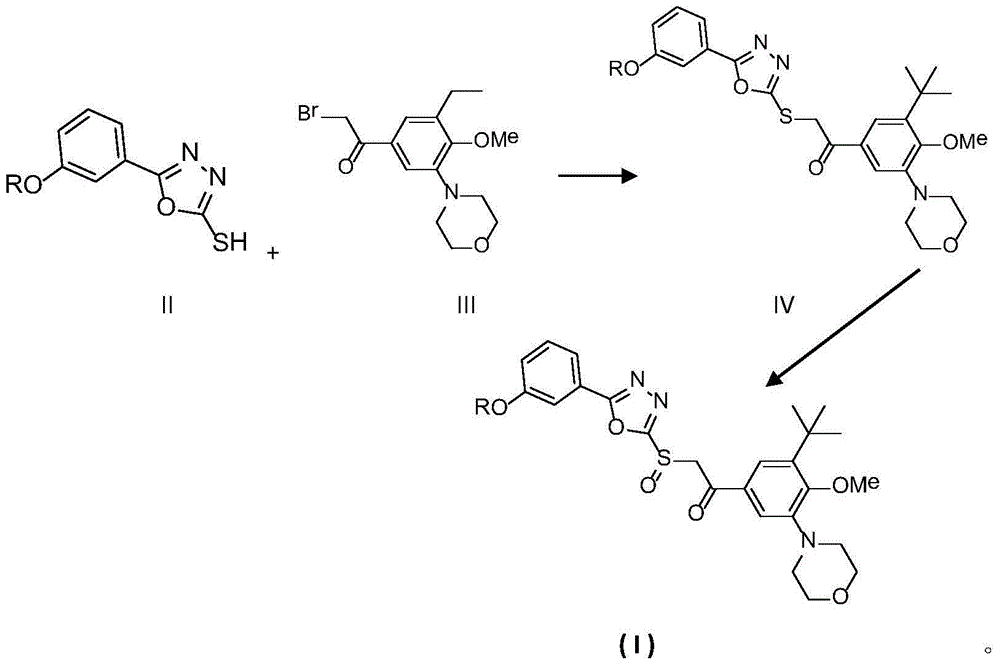 Oxadiazole sulfoxide compound with alcoxyl substituted benzene and preparation method and application thereof