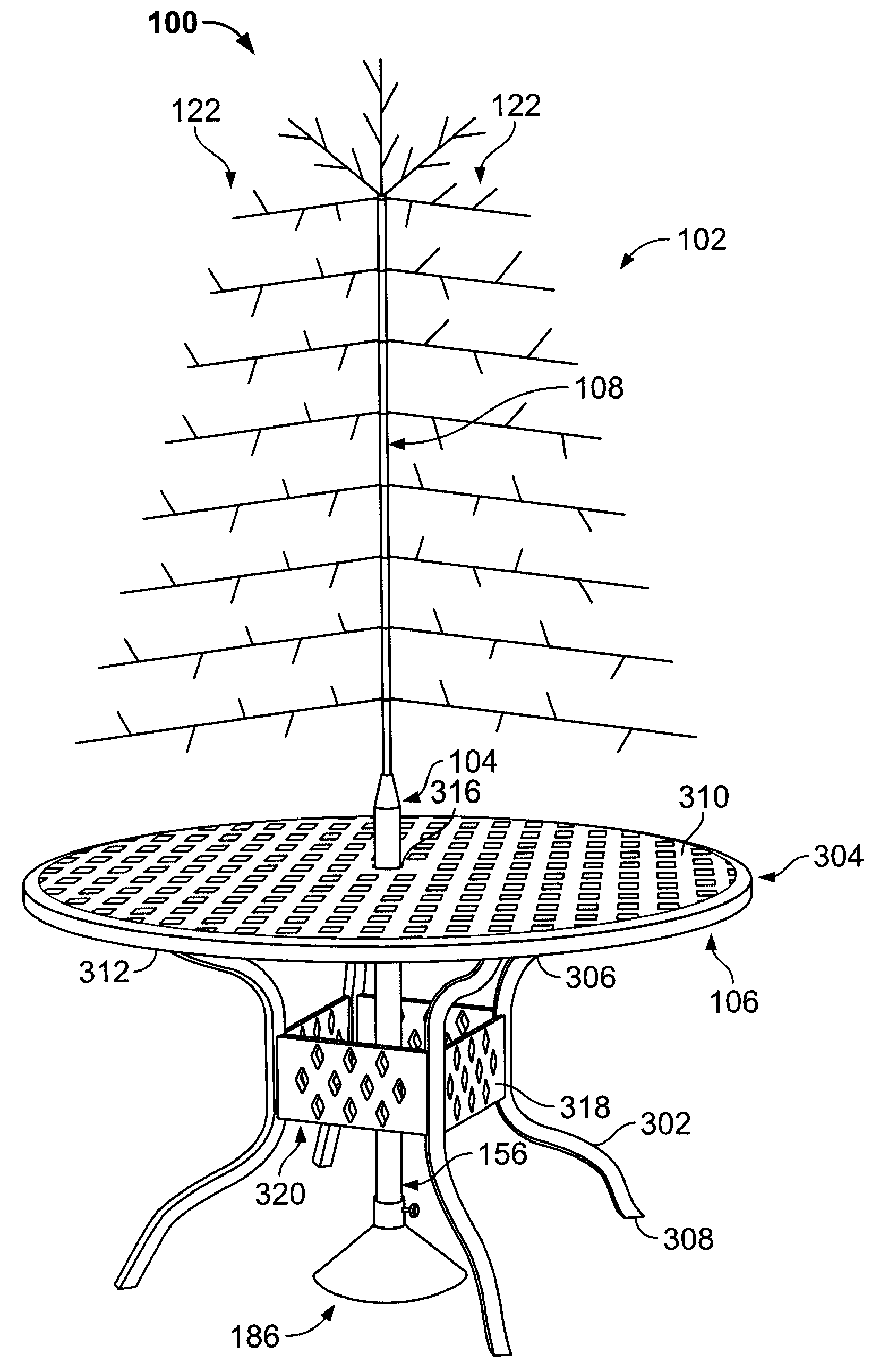 Apparatus and method of assembling an artificial tree and table surface decoration assembly