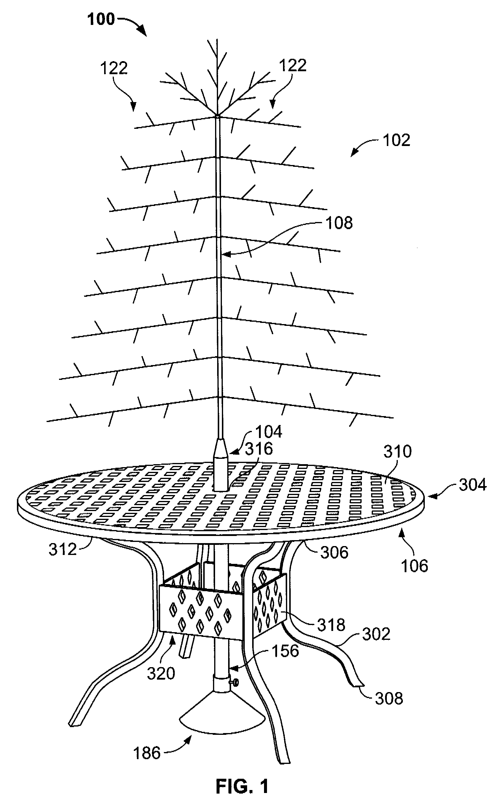 Apparatus and method of assembling an artificial tree and table surface decoration assembly