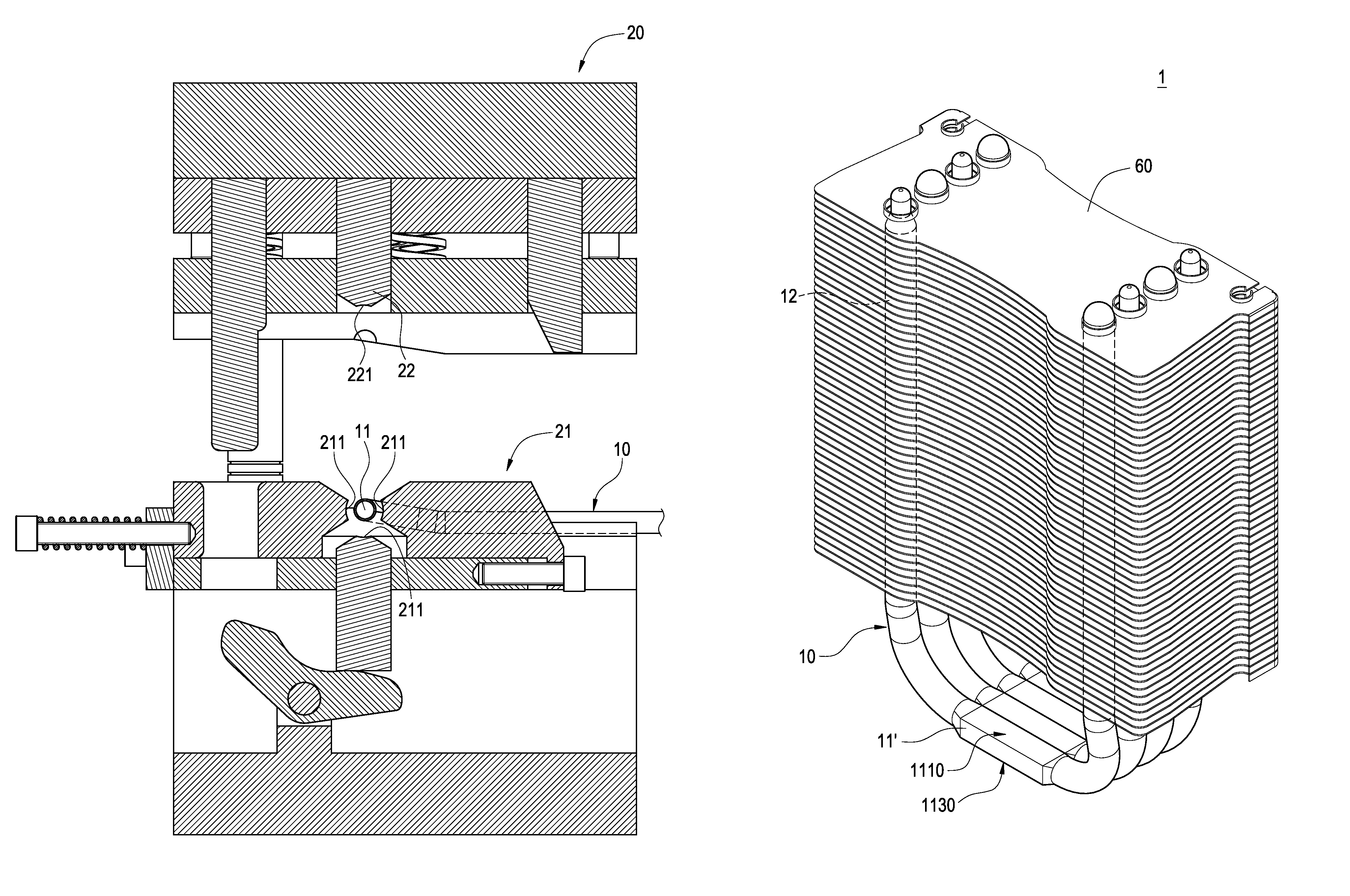 Method of manufacturing a heat conducting structure having a coplanar heated portion