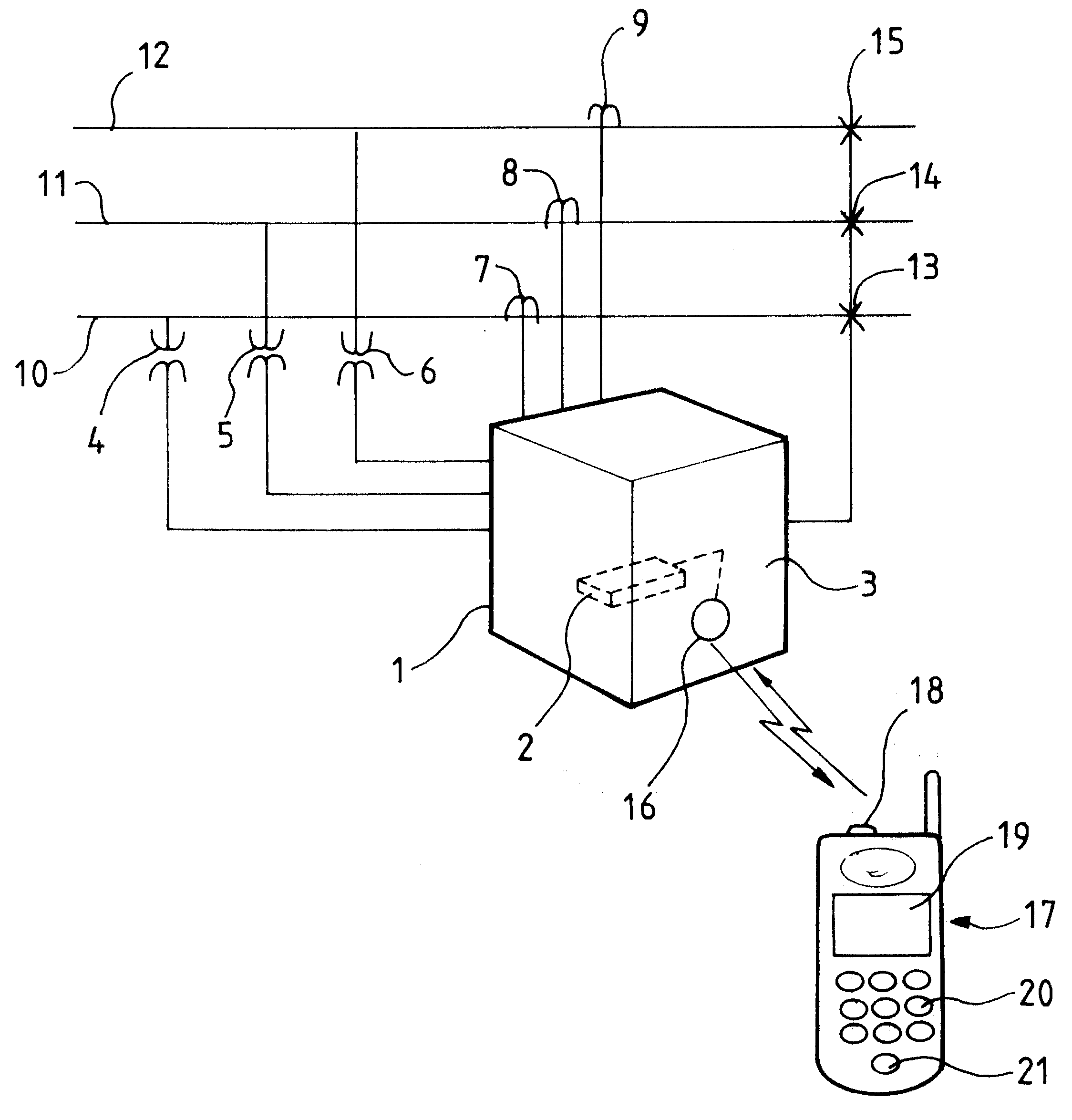 Protection system for an electricity network having a data transmission radio link
