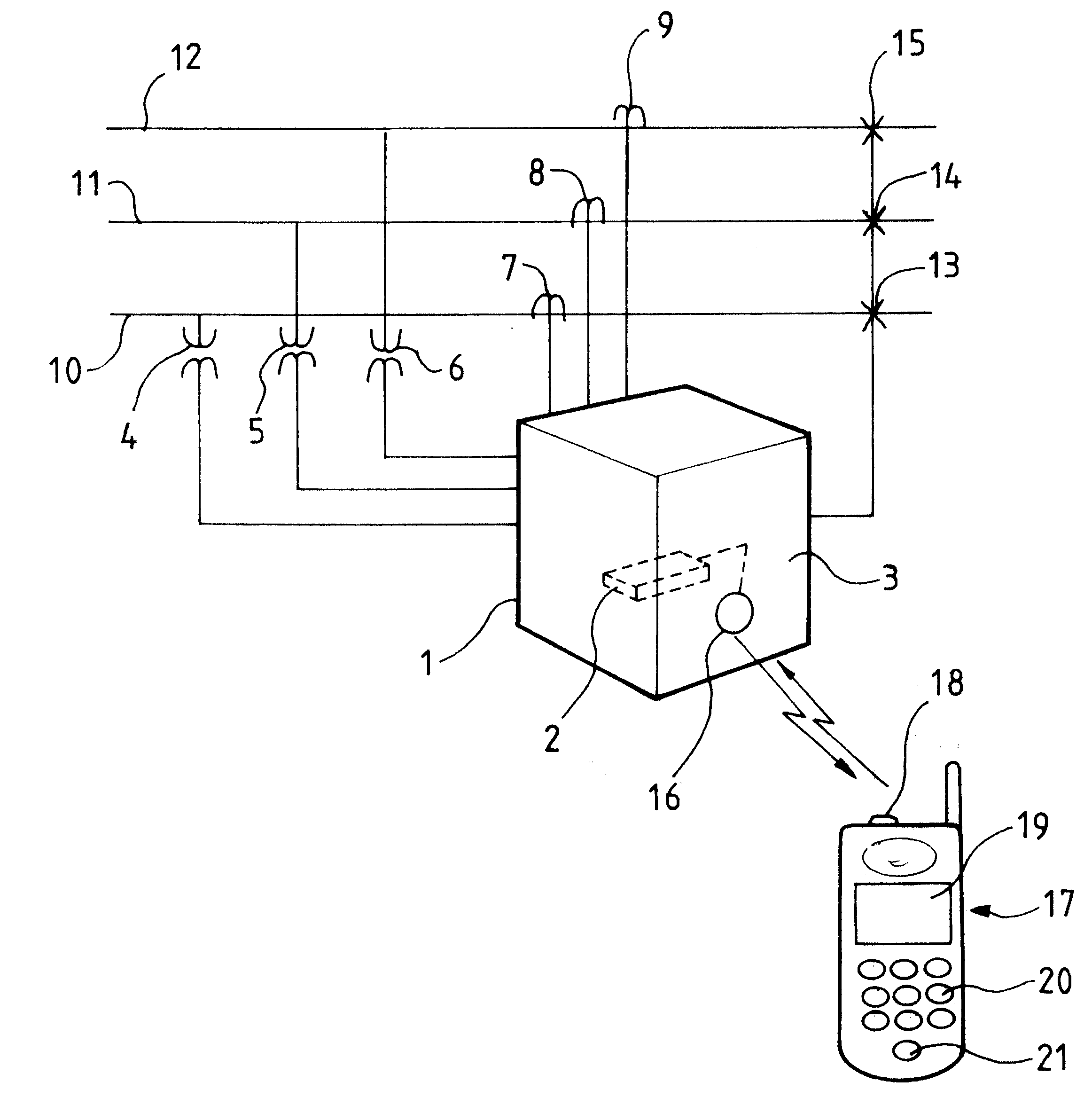 Protection system for an electricity network having a data transmission radio link