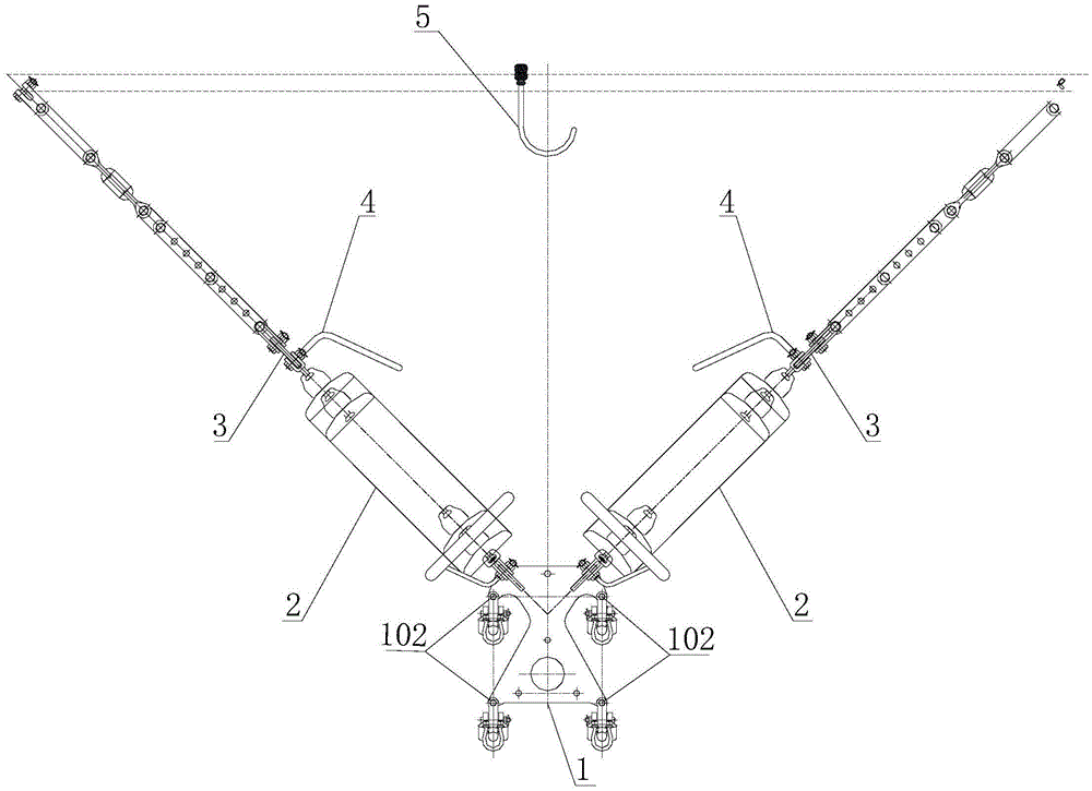 V-type duplex single-hanging point four-splitting suspension string