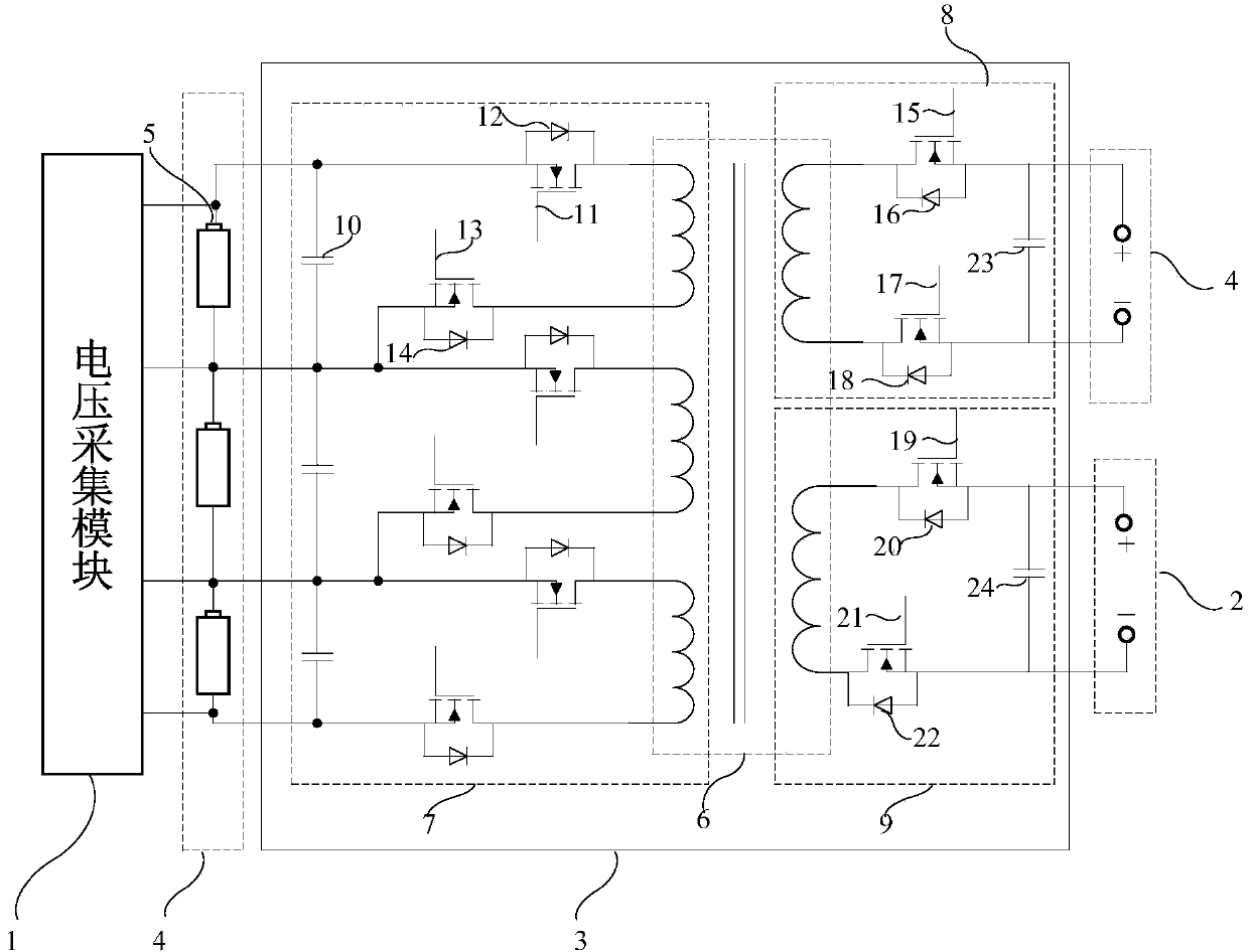 Charging and discharging active equalization circuit for lithium ion power battery pack