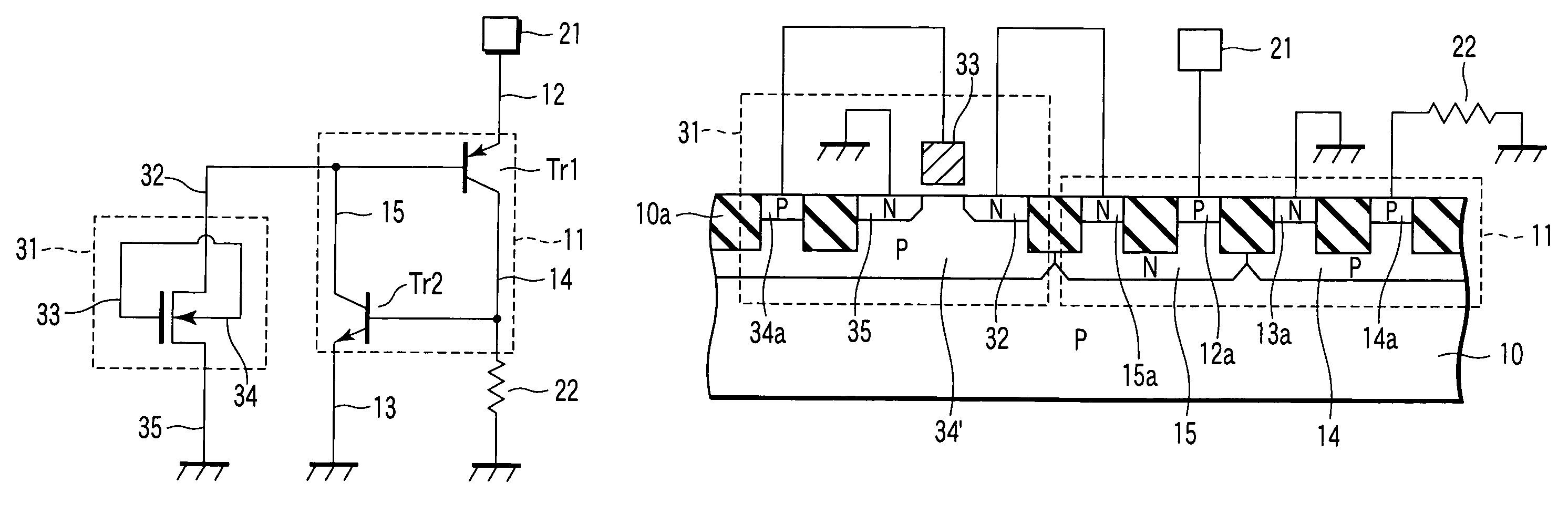 Semiconductor device including metal-oxide-silicon field-effect transistor as a trigger circuit
