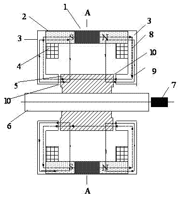 Single shaft controlled type five-degrees-of-freedom (DOF) miniature magnetic bearing