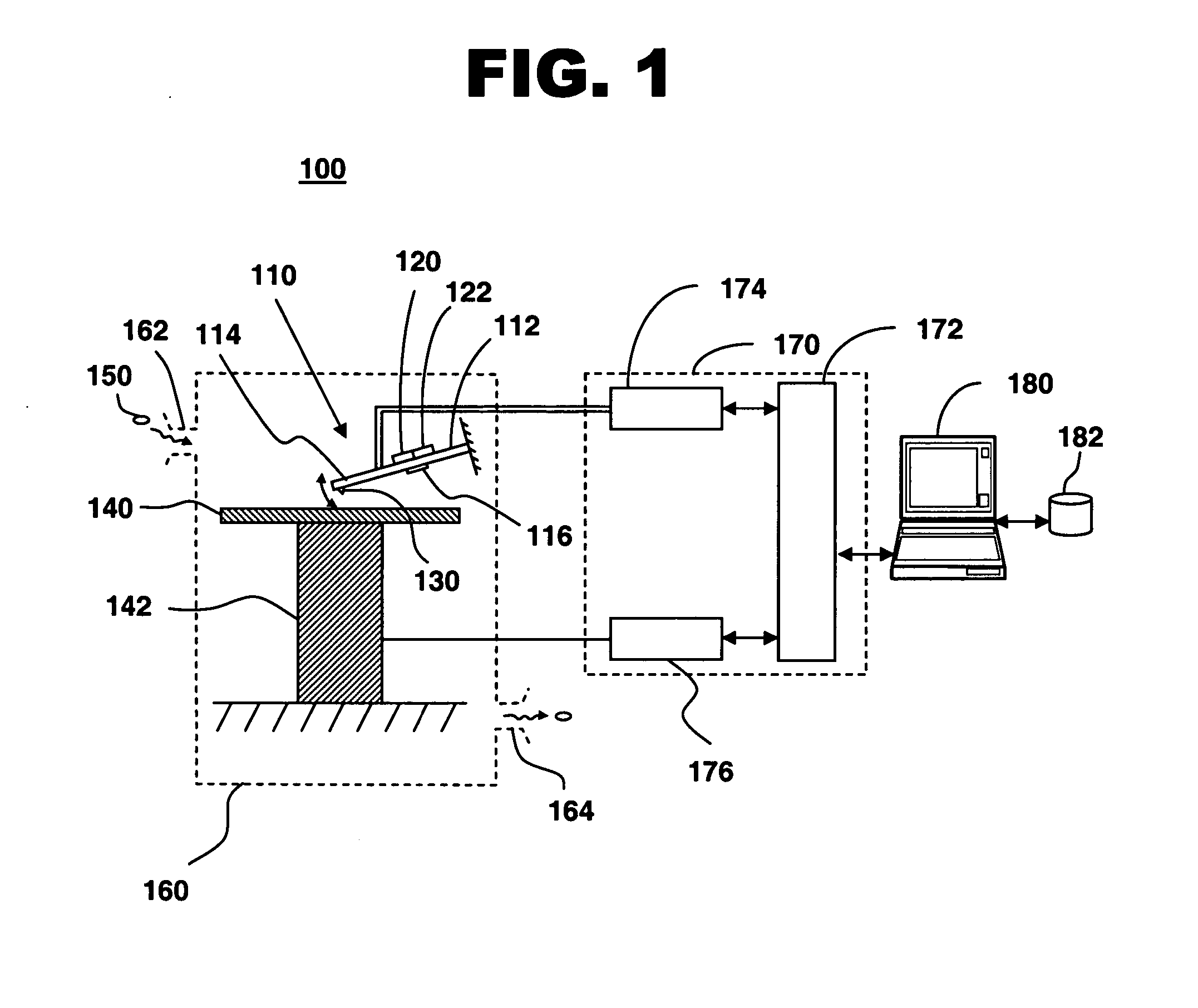 Chemical sensor with oscillating cantilevered probe and mechanical stop
