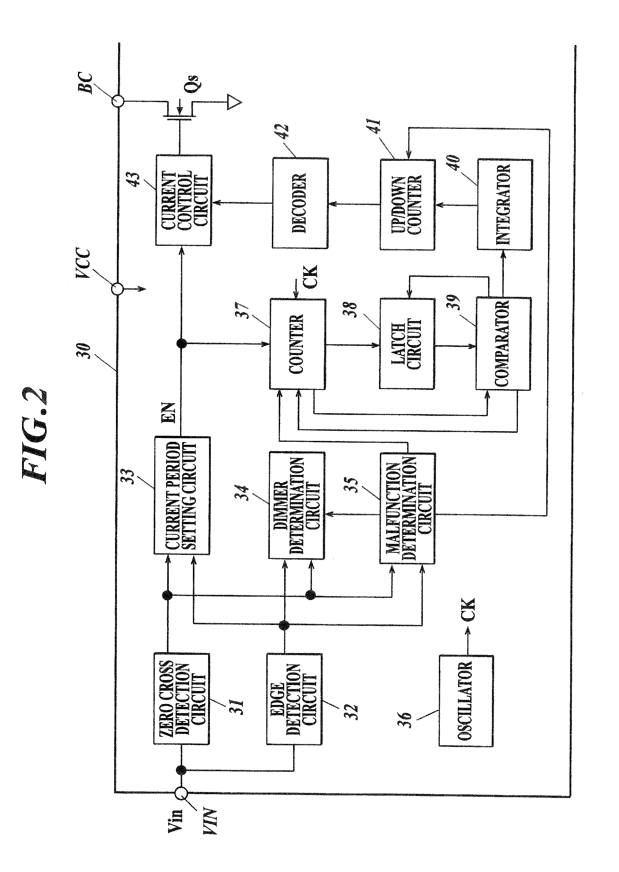 Lighting power supply device and method for controlling holding current