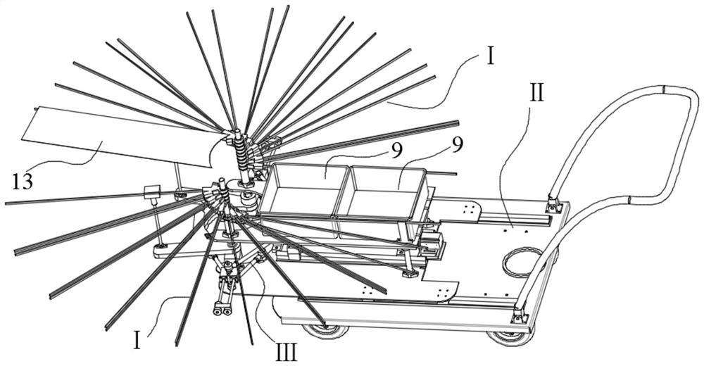 Harvesting trolley of an adaptive vibrating harvester