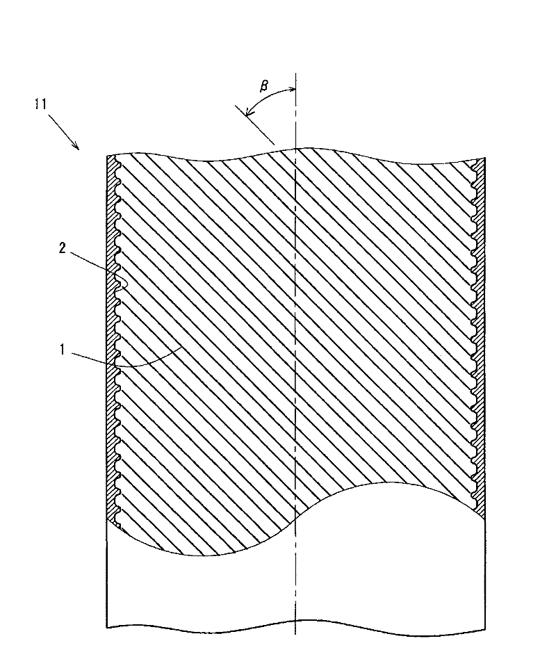 Pipe having grooved inner surface, apparatus for producing the same and method for producing the same