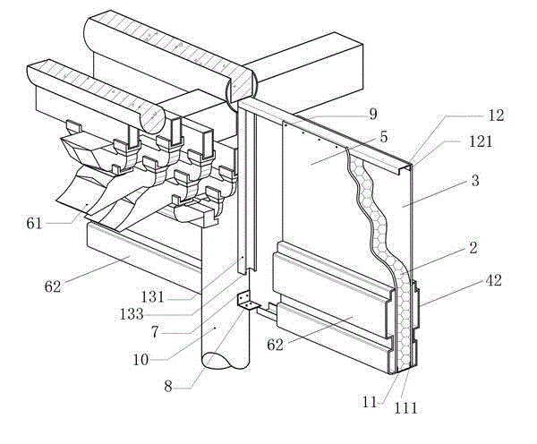 Pseudo-classic architecture eaves lower decoration and heat-insulation system