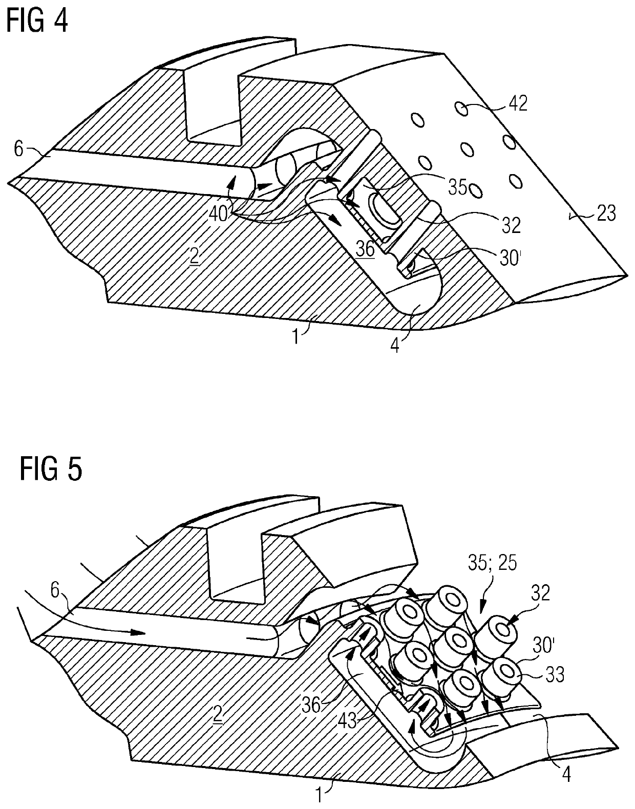 Machine component, particularly a turbomachine component, with cooling features and a method for manufacturing and of operation