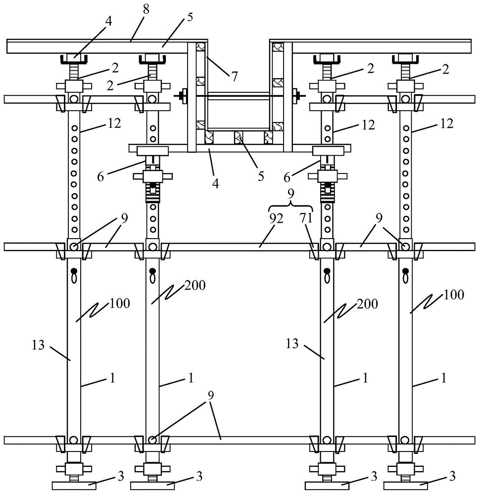 Formwork support system and construction method of cast-in-place concrete beam-slab structure