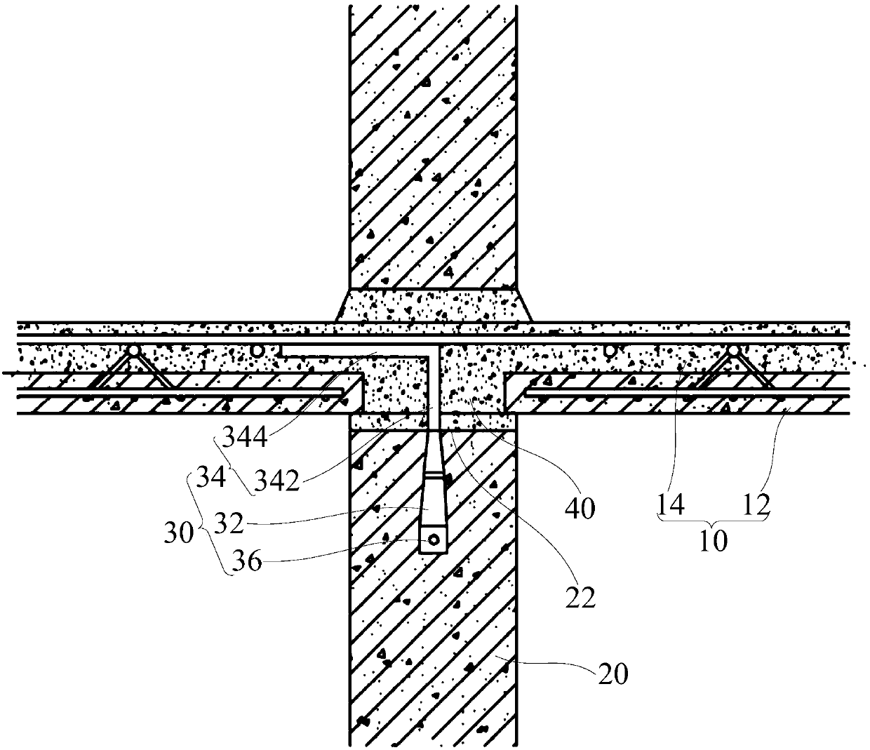 Composite floor slab and wall connecting joint and construction method thereof