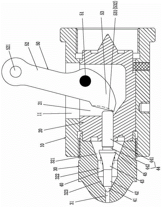 Self-locking injection nozzle device and locking control method thereof