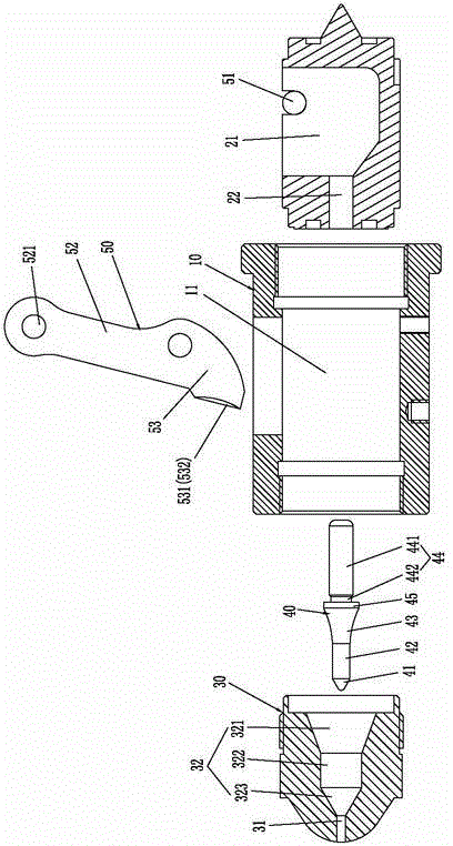 Self-locking injection nozzle device and locking control method thereof