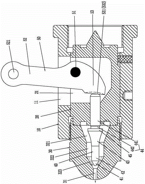 Self-locking injection nozzle device and locking control method thereof