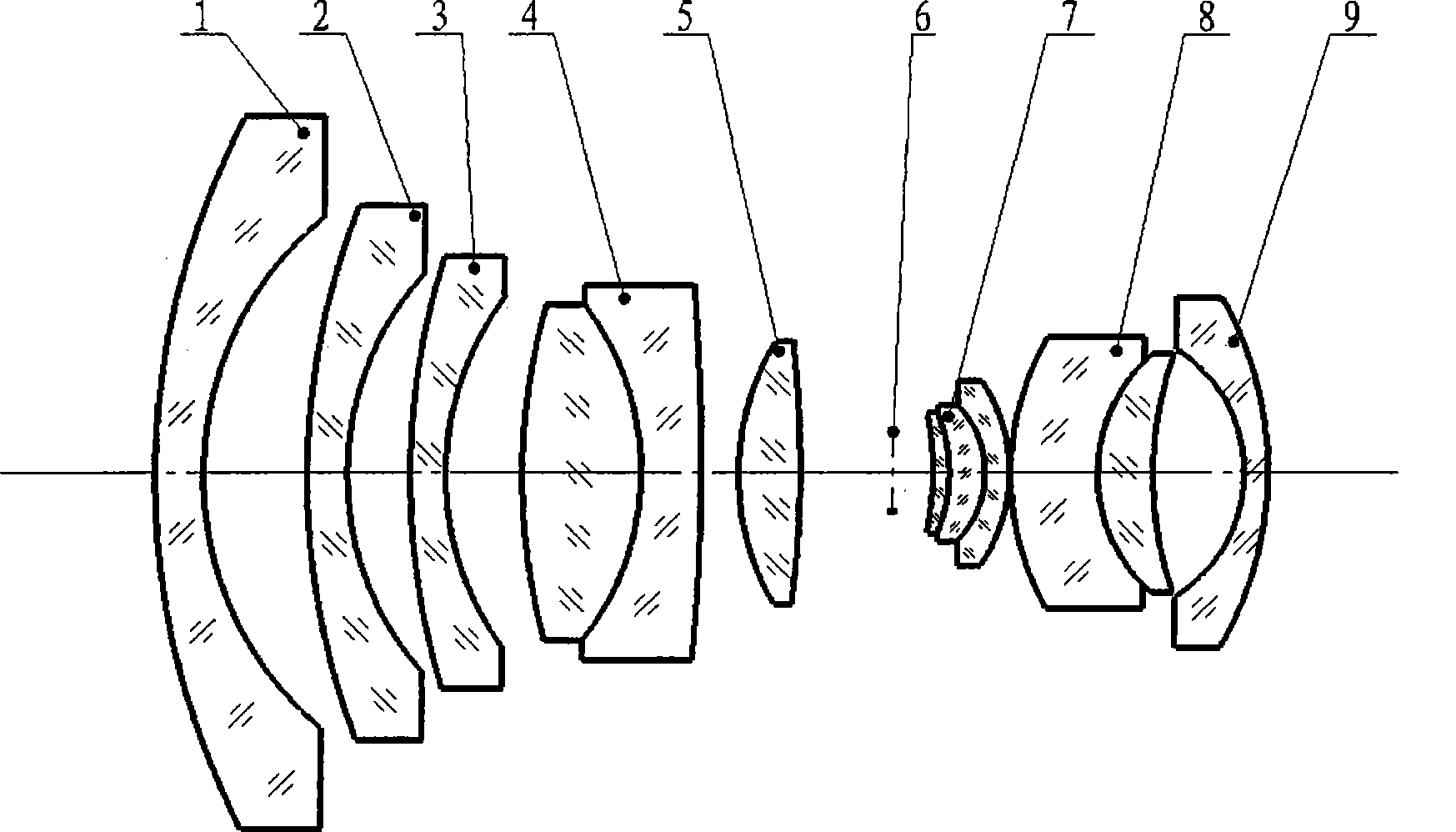 Digital aerial survey full-color camera lens