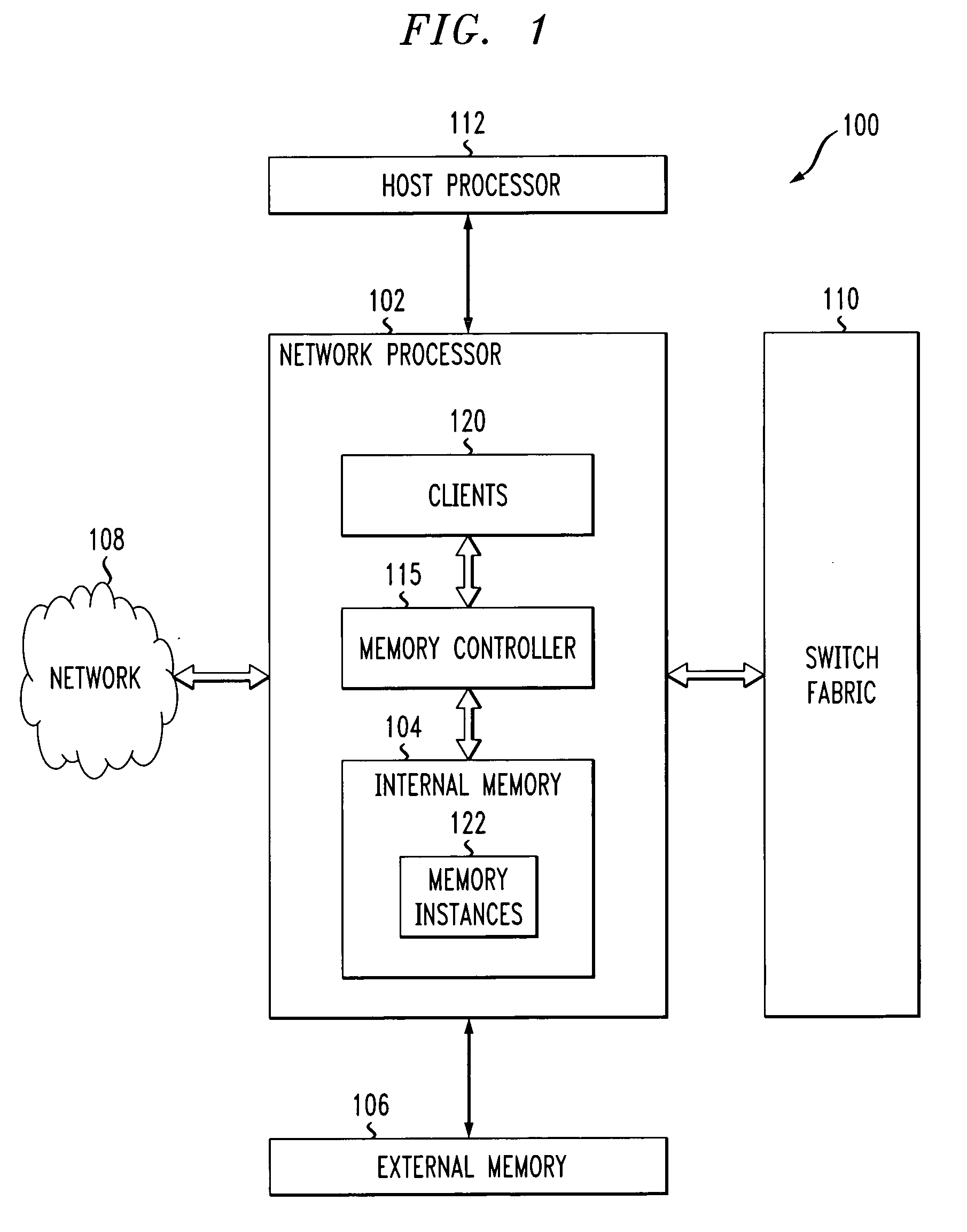 Internal memory controller providing configurable access of processor clients to memory instances