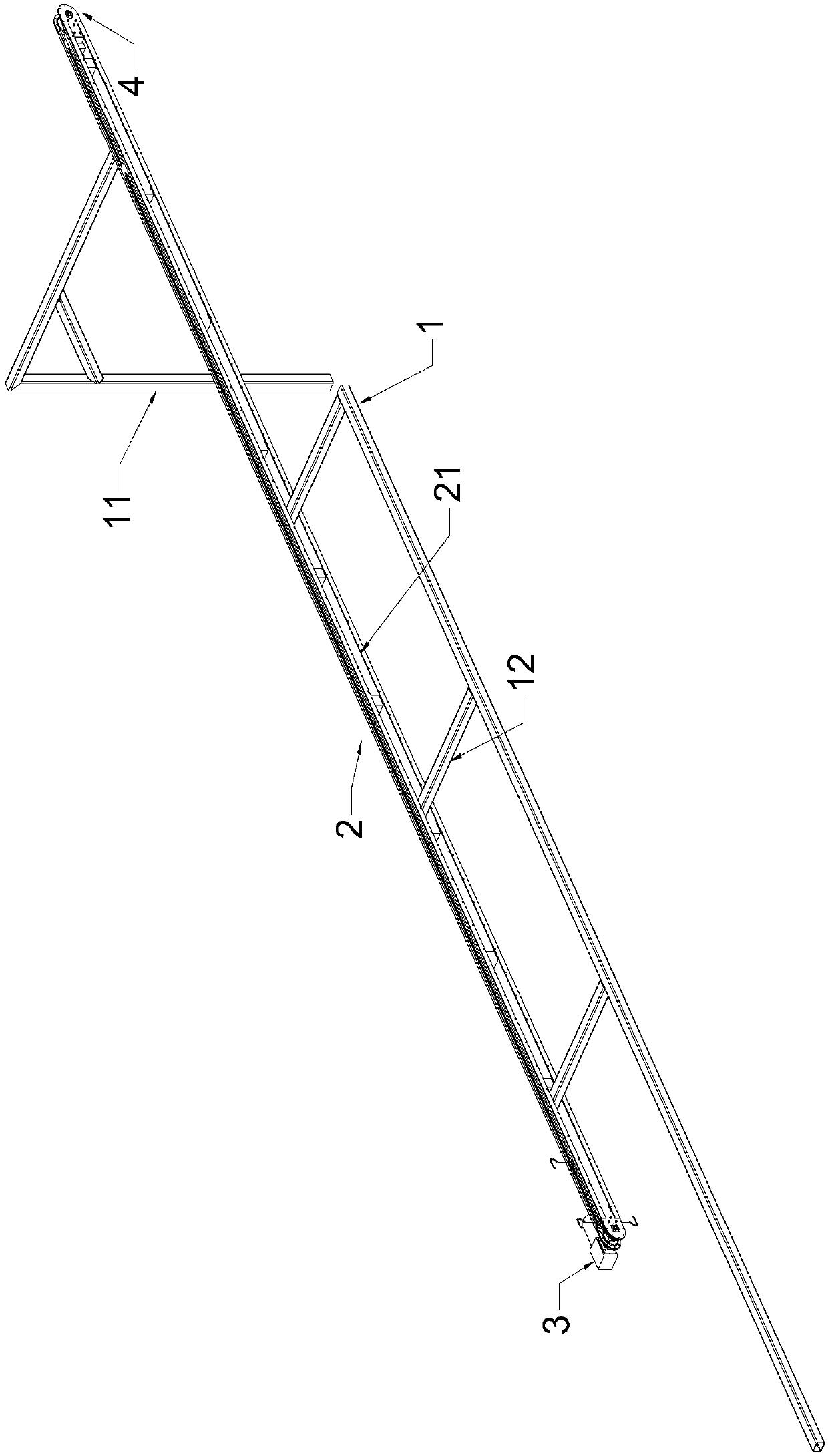 One-way type hanging conveying device