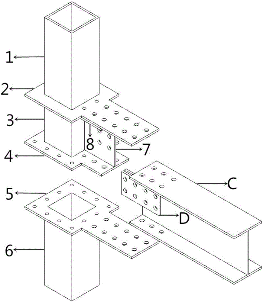 Assembly type single-flange beam column bolt joint connecting device provided with cover plates
