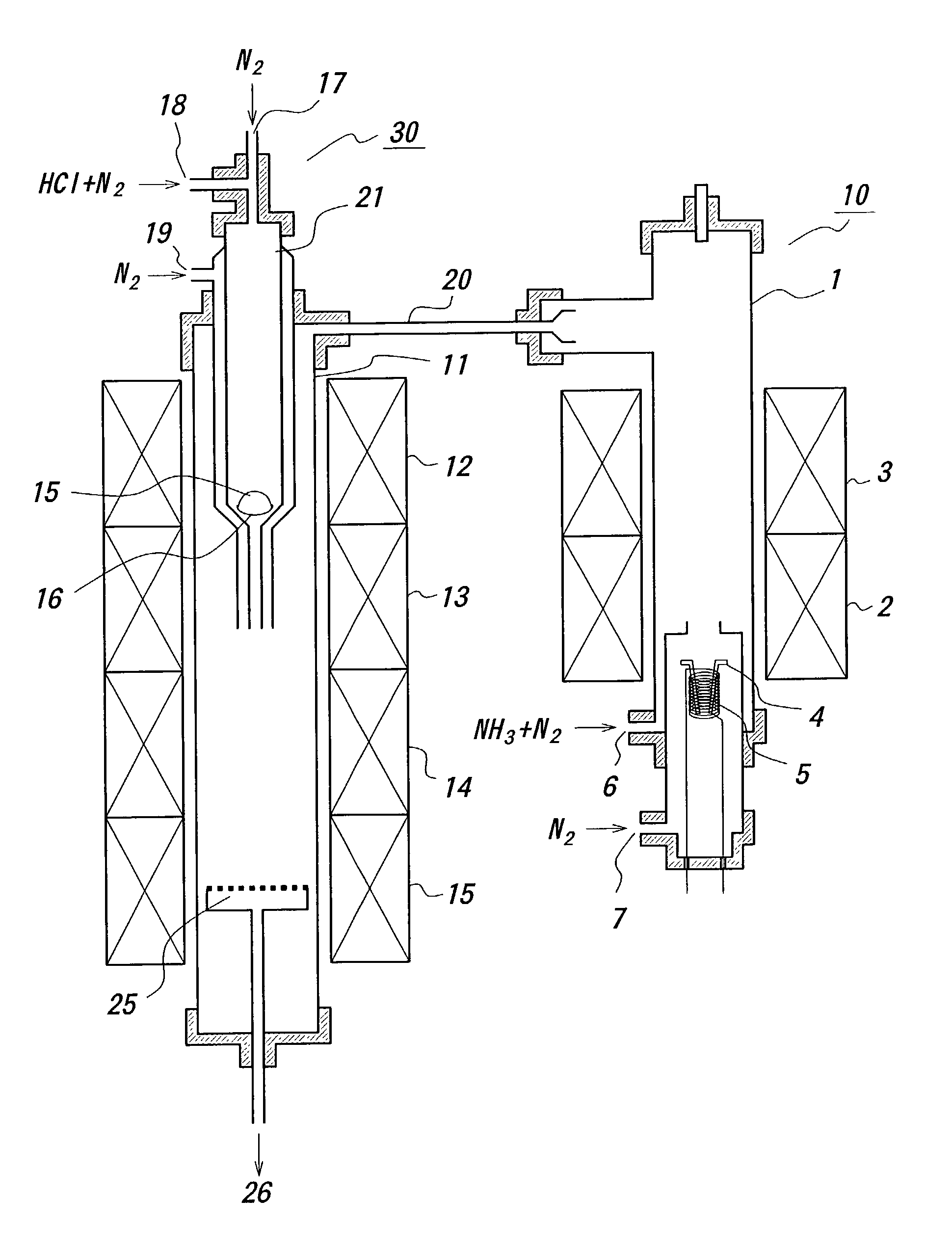 Method for producing powders made of gallium nitride and apparatus for producing the same