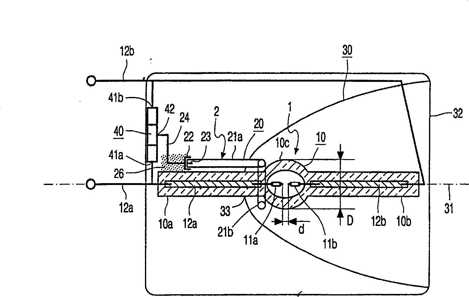 Unit comprising high-pressure discharging lamp and ignition antenna