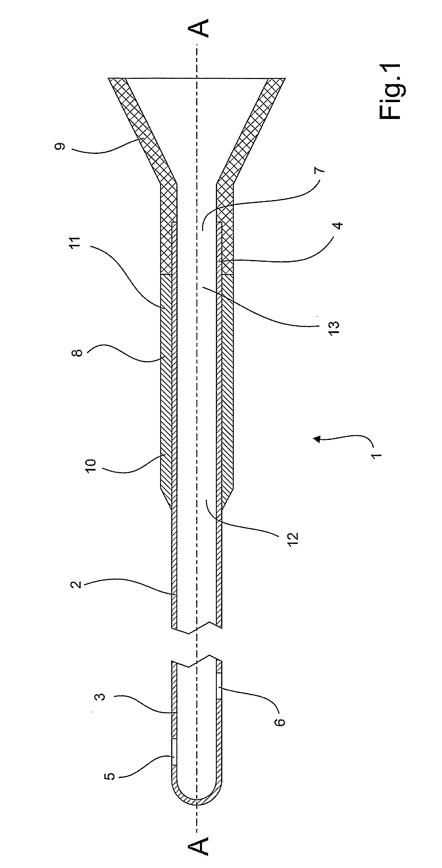Intermittent catheter having a stiff distal section and method of manufacturing such