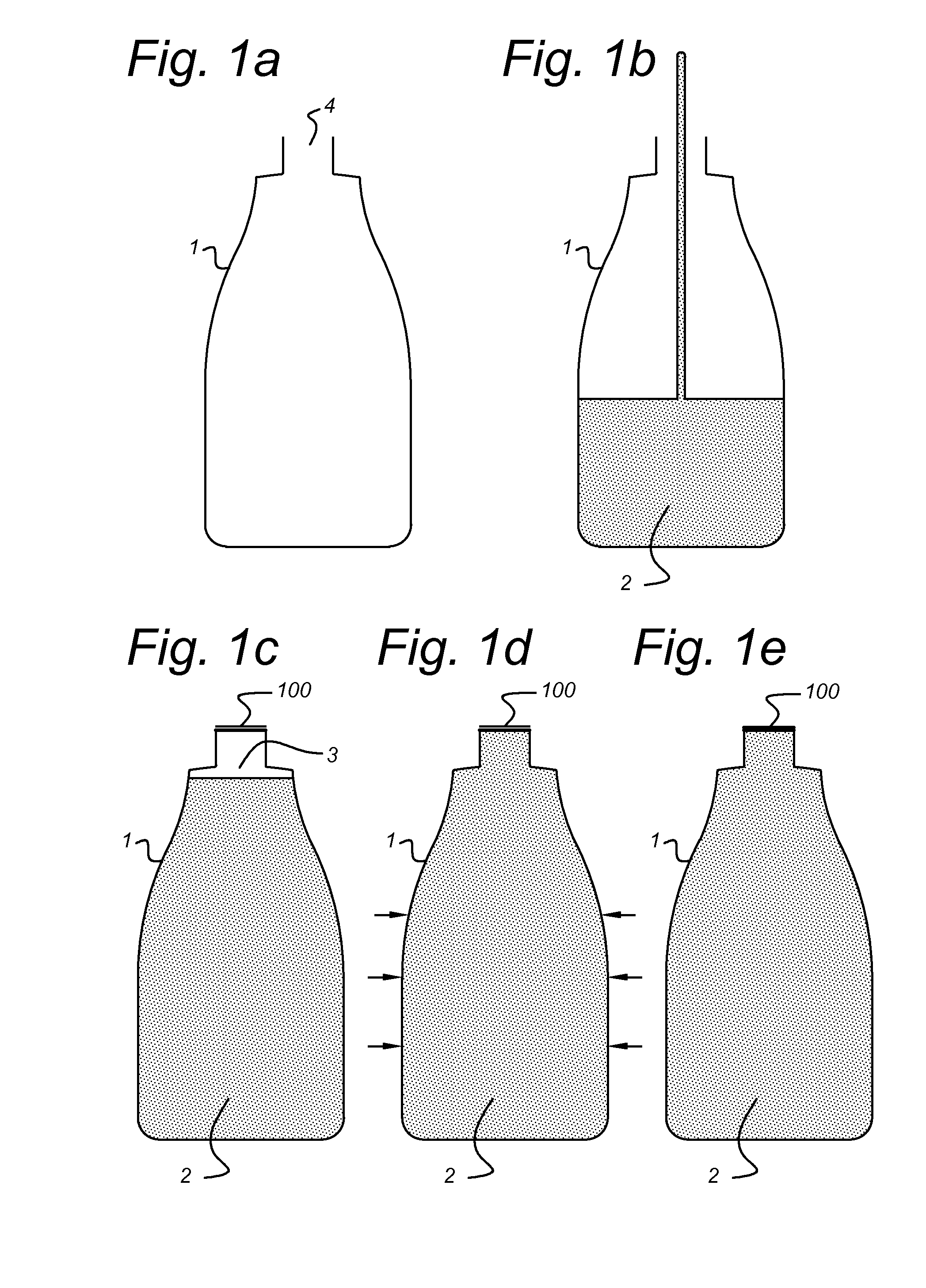 Method of removing headspace from a filled container and container comprising a valve