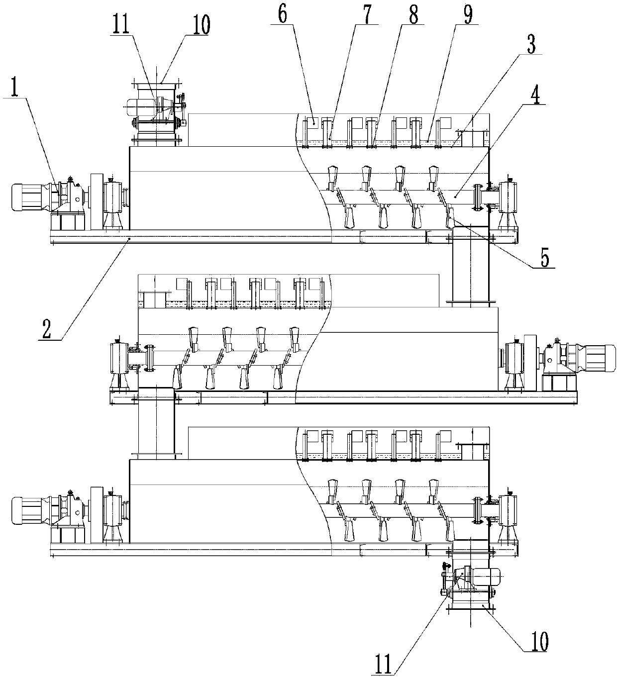 Continuous microwave heating double-shaft mixer