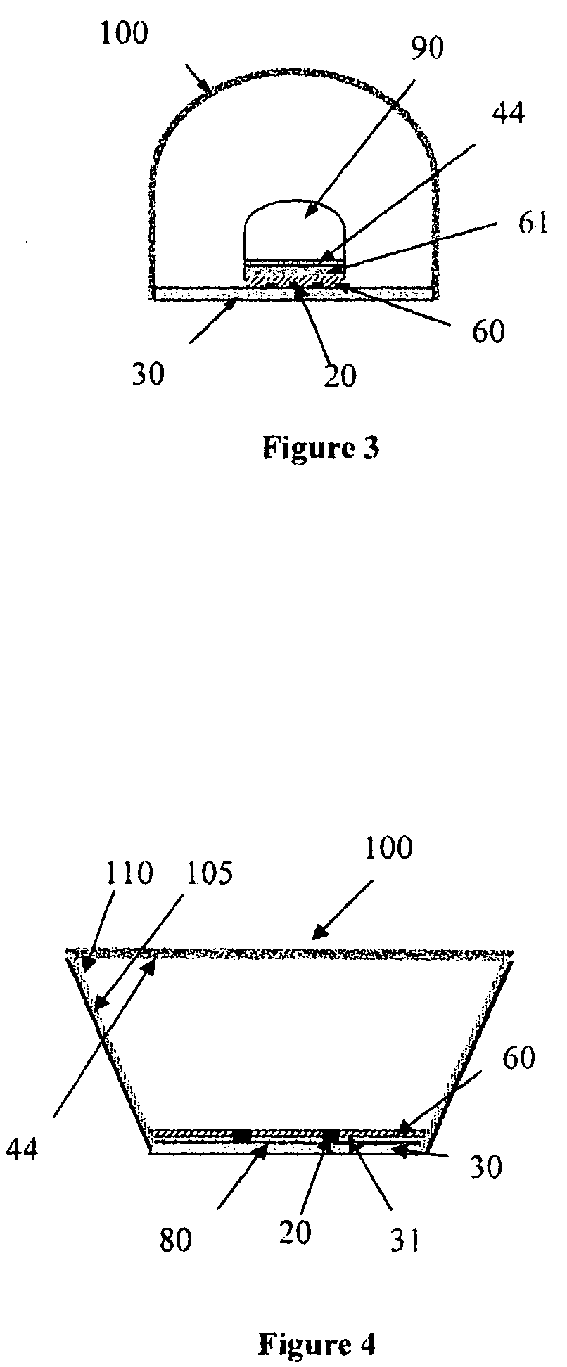 Semiconductor Lighting Device With Wavelength Conversion on Back-Transferred Light Path