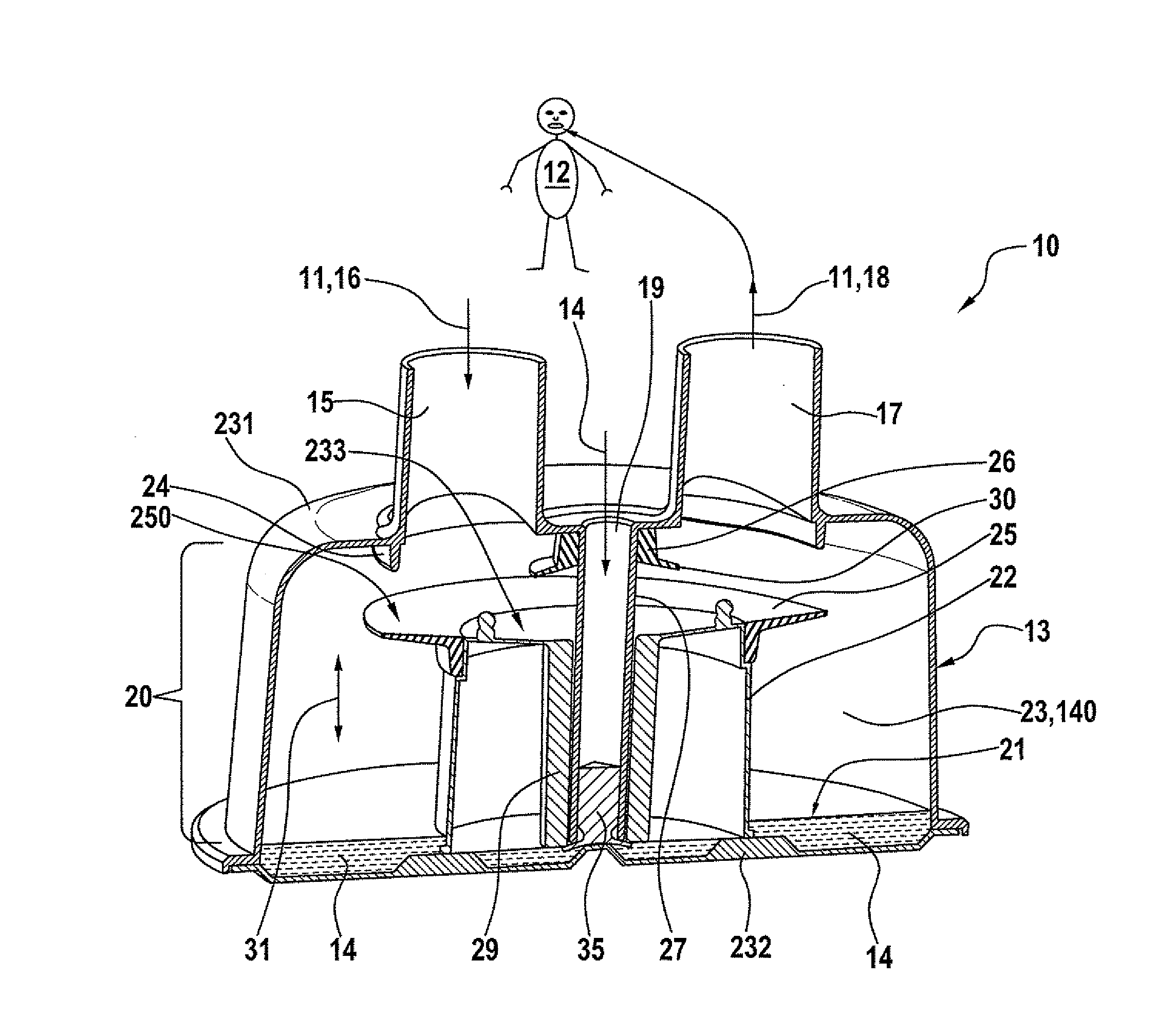 Device for humidifying breathing air for artificial respiration