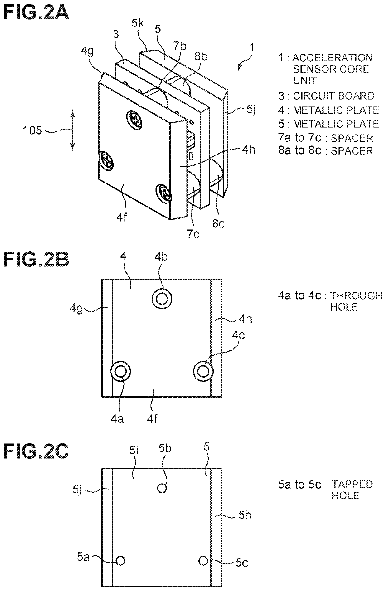 Acceleration sensor core unit, and method for preventing deflection of a base board on which acceleration sensor is mounted