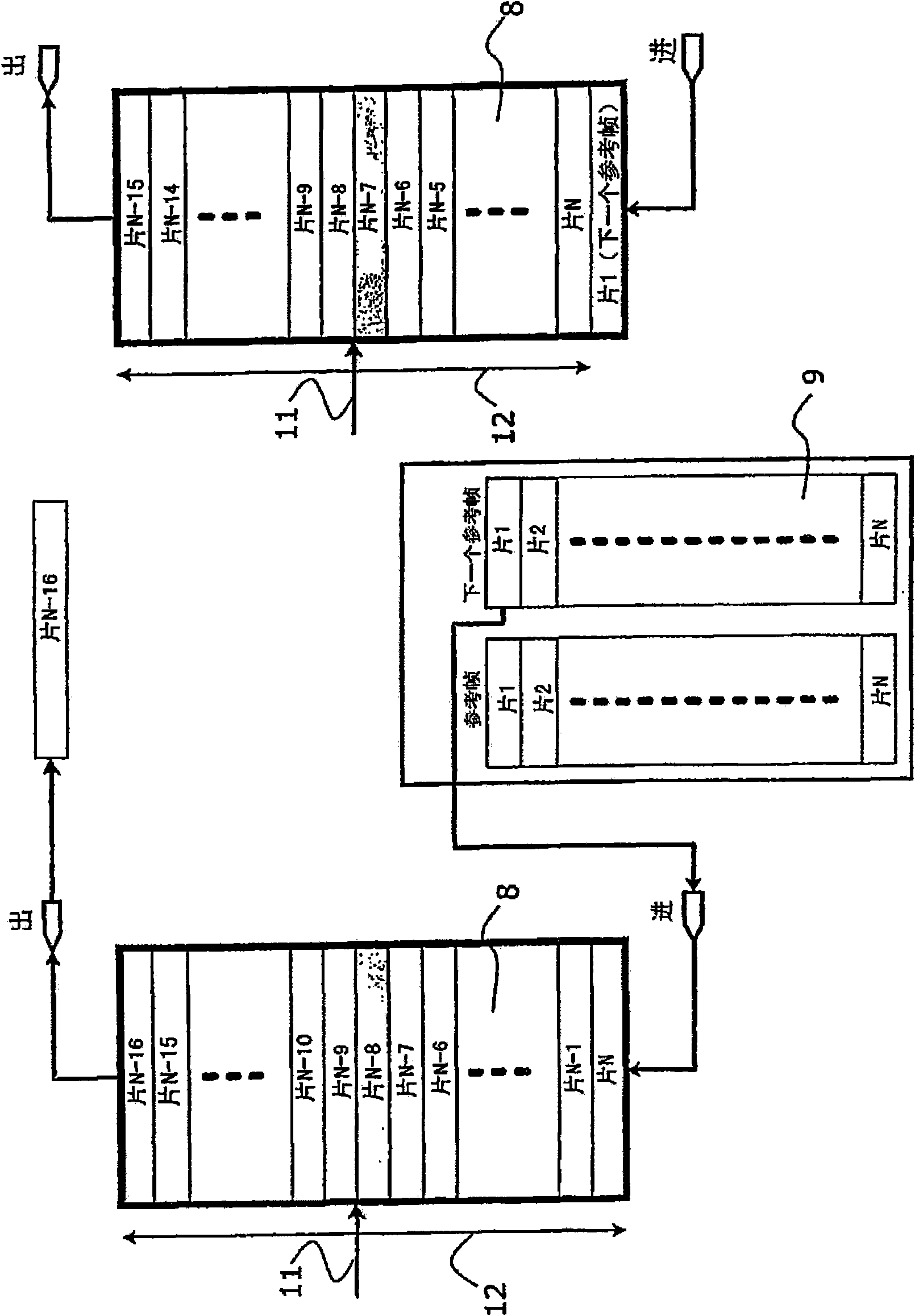 Video decoder with scalable compression and buffer for storing and retrieving reference frame data