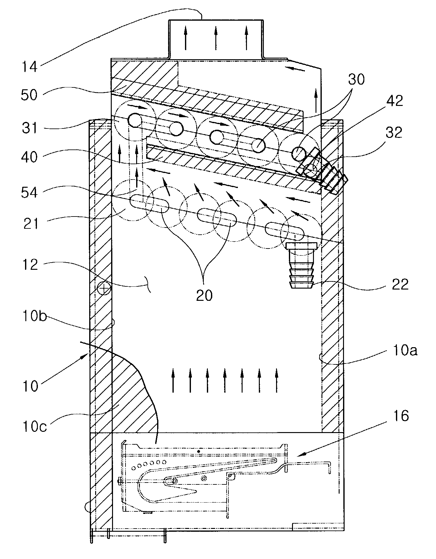 Arrangement structure of heat exchanger in condensing gas boiler