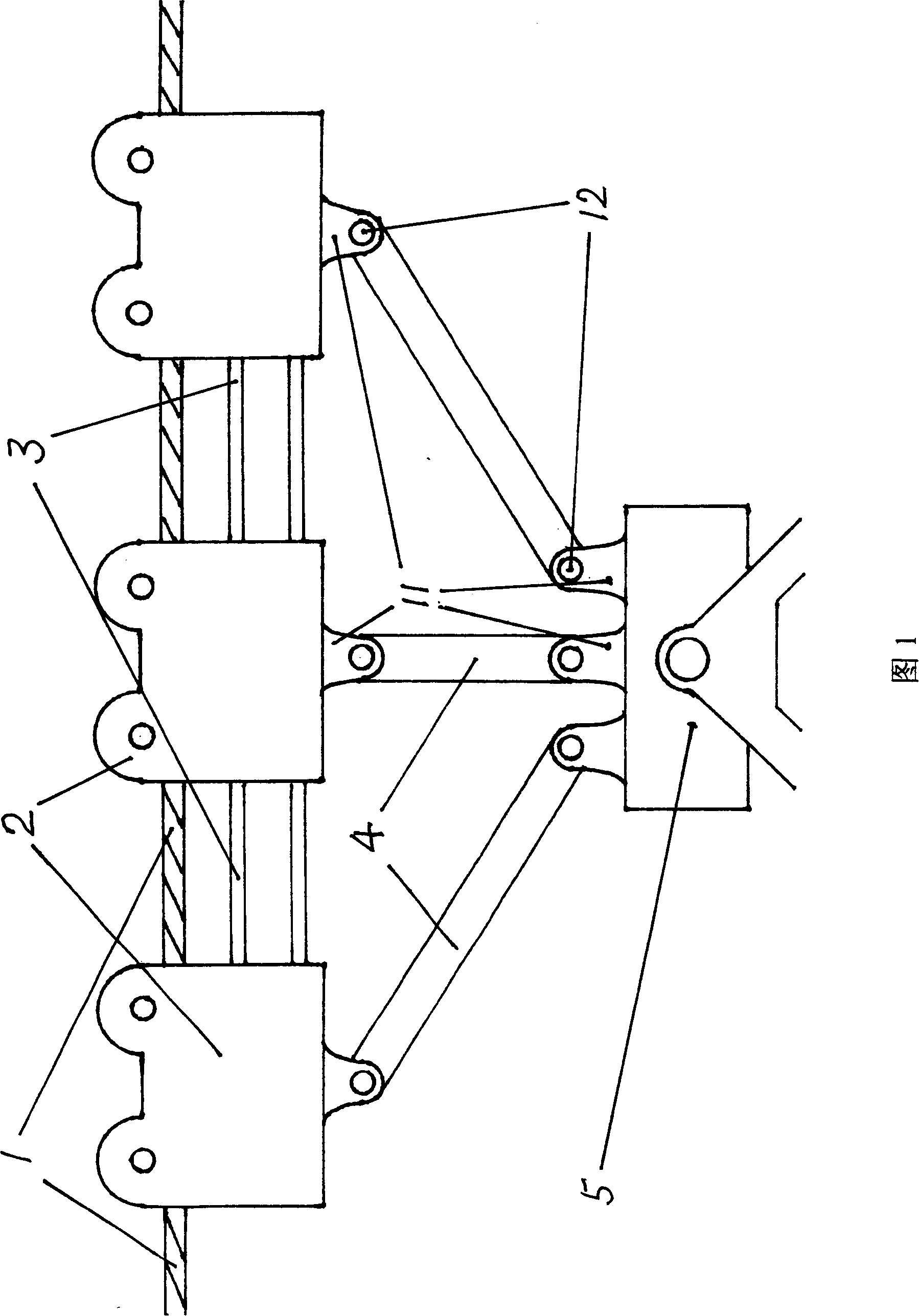 Suspending and running system for self-moving cable car pulled centrally and longitudinally on dual steel cables