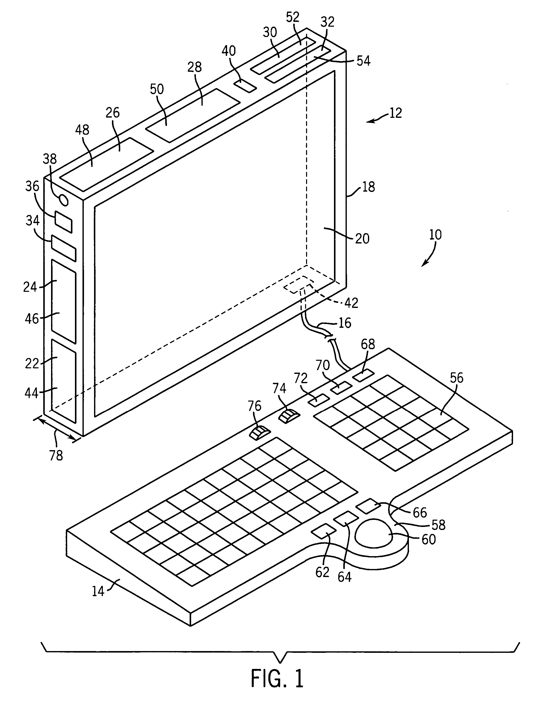 Flat panel computer having an integrally housed flat panel display